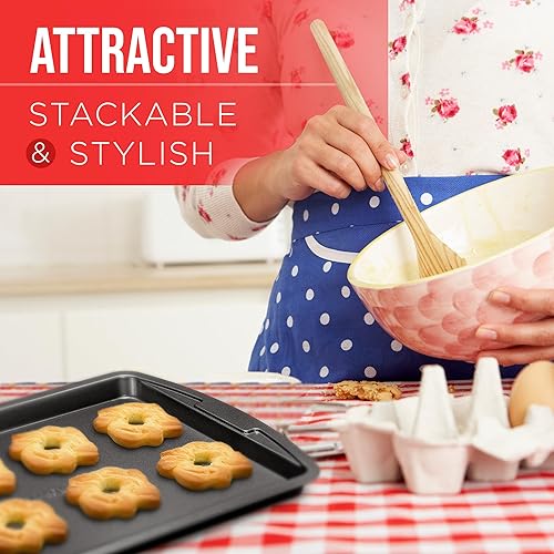 Miniatura 5 de Bakken - Juego de 3 bandejas para galletas suizas, antiadherentes, apilables, revestimiento de cerámica gris de lujo, apto para lavavajillas, para