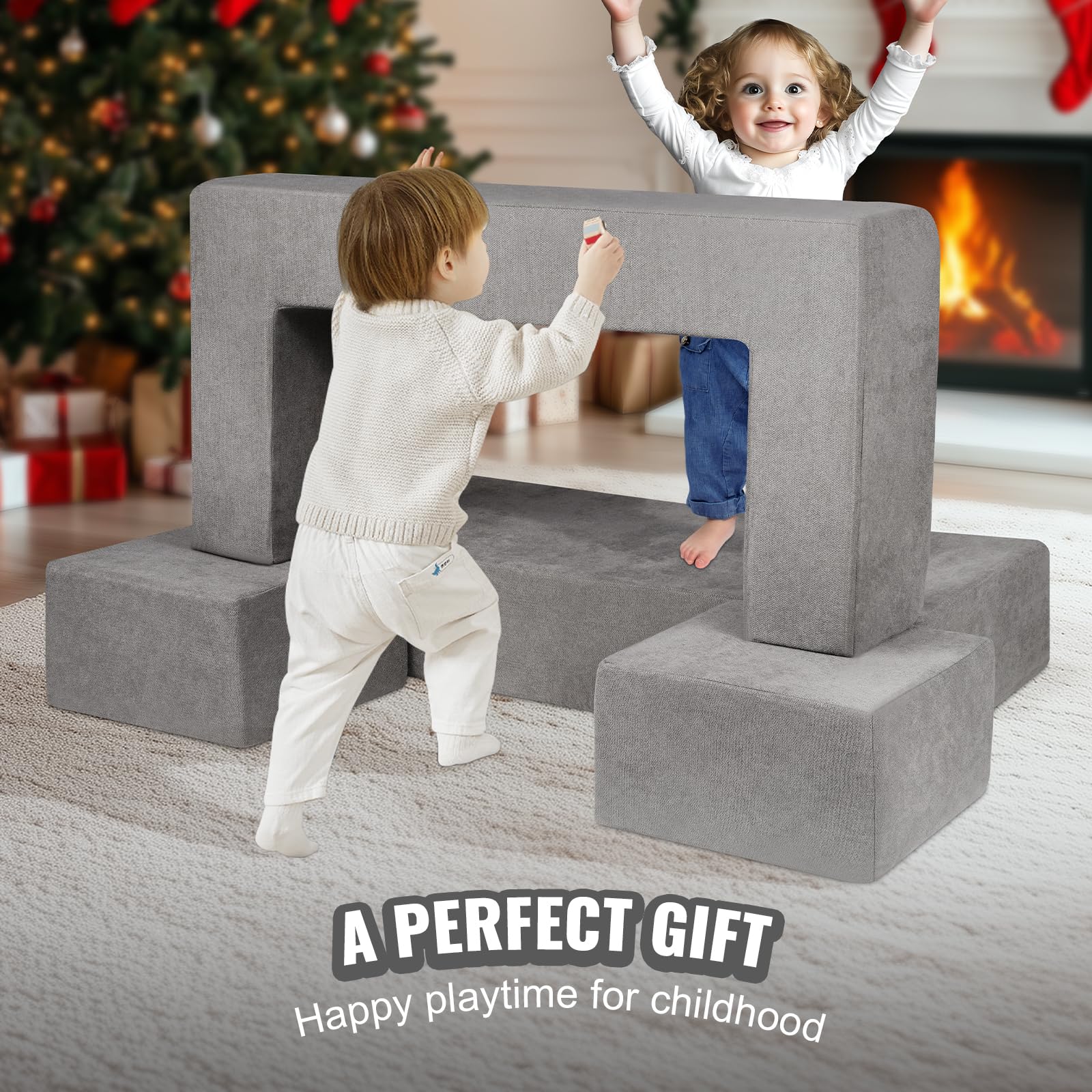 VEVOR Divano Modulare per Bambini 4 Pezzi, Divano Componibile per Bambini con Fodera Rimovibile, Sedia Schiuma Fai da Te, Mobili Creativi per Sala Giochi per Bambini Piccoli che Leggono, Grigio Scuro