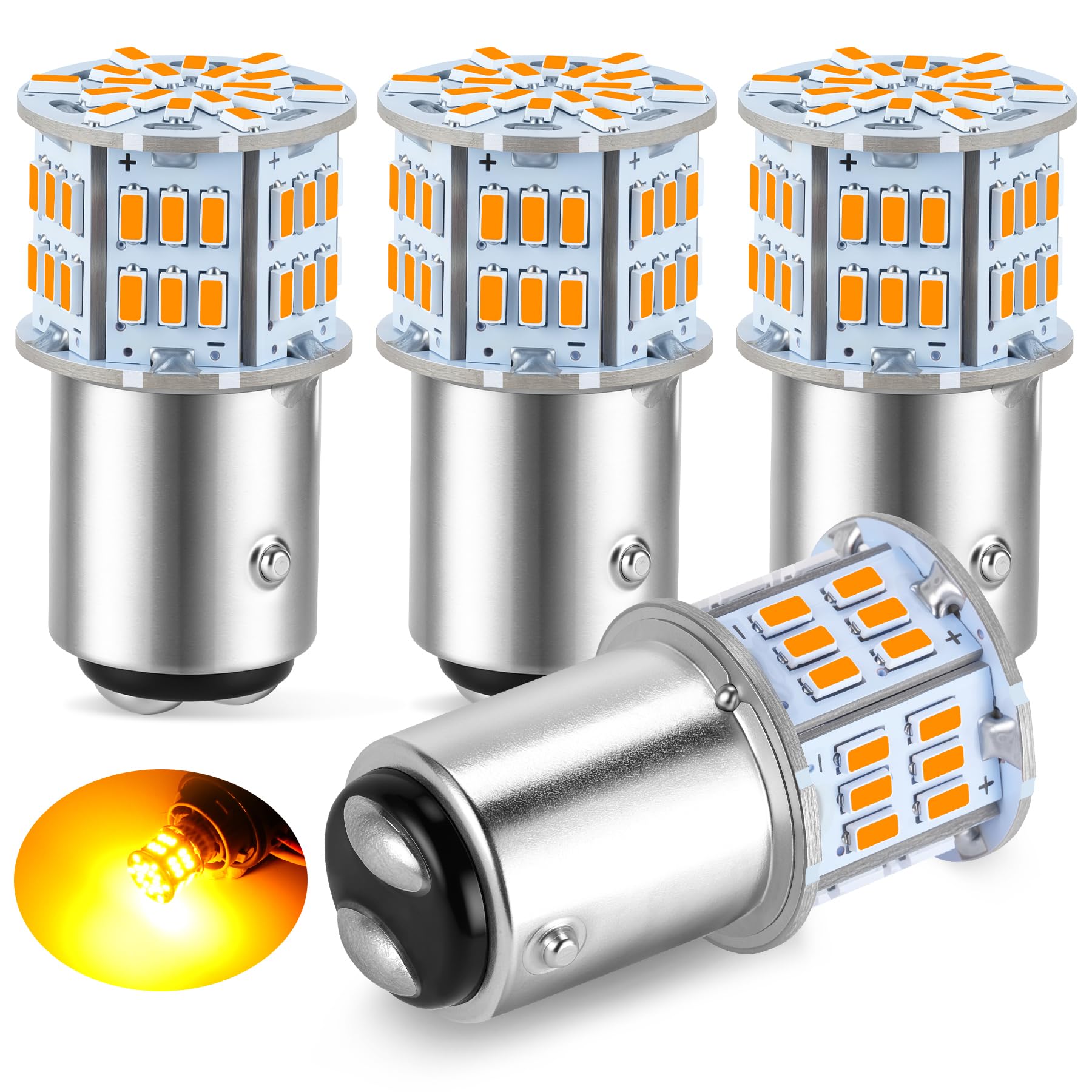 iFunyLED 4PCS 1157 LED Bulb Turn Signal Light 12V-24V Super Bright 2357 2057 7528 BAY15D LED Replacement Light Kit Set for Car Turn Signal Blinker Lights - Amber Yellow