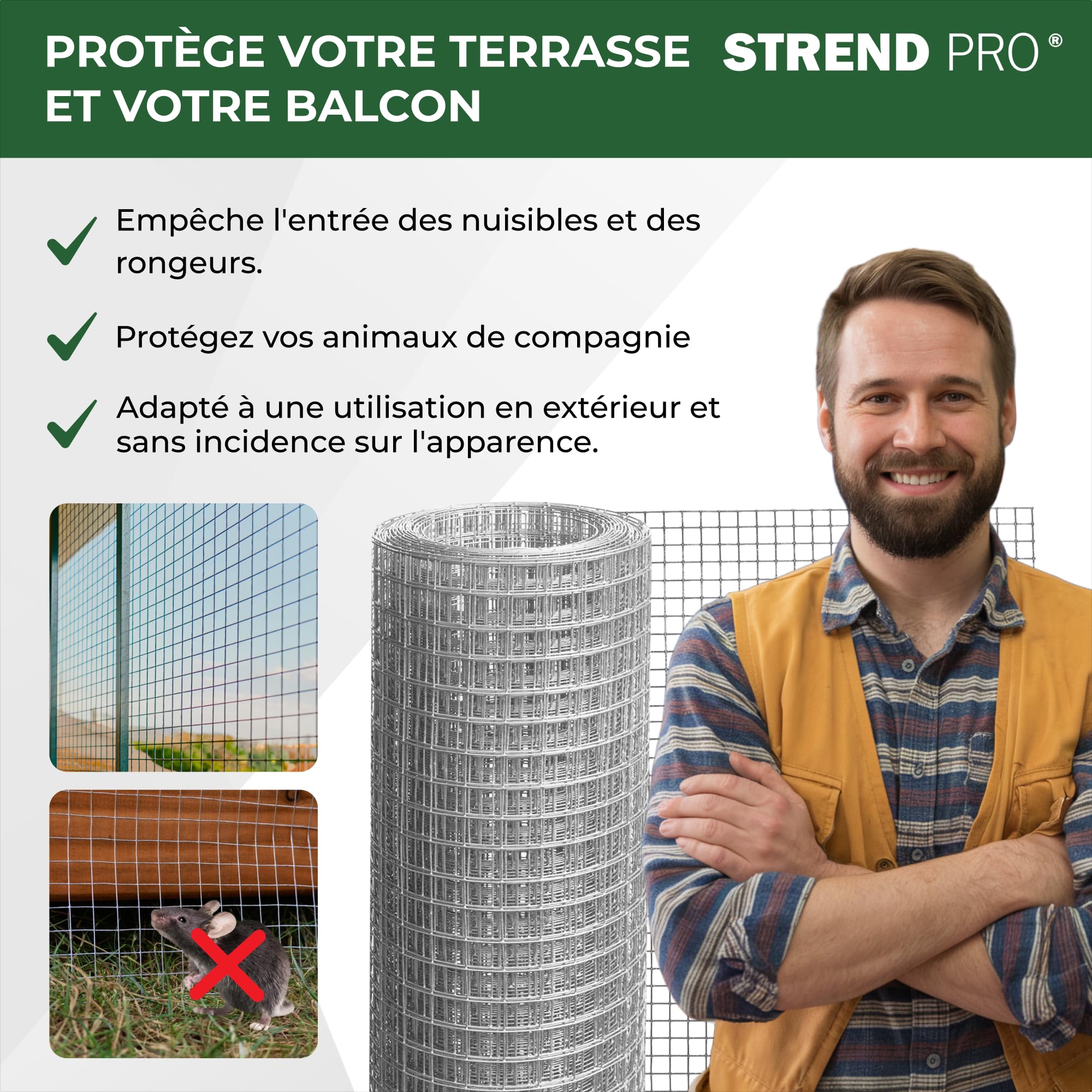STREND PRO Grillage Métallique | Soudé - Galvanisé | 0.5 m x 10 m | 0,8 mm, 10x 10 mm | Grillage Anti-Campagnols, Lapins, Lièvres, Volières | Grillage Lapins, Poulailler