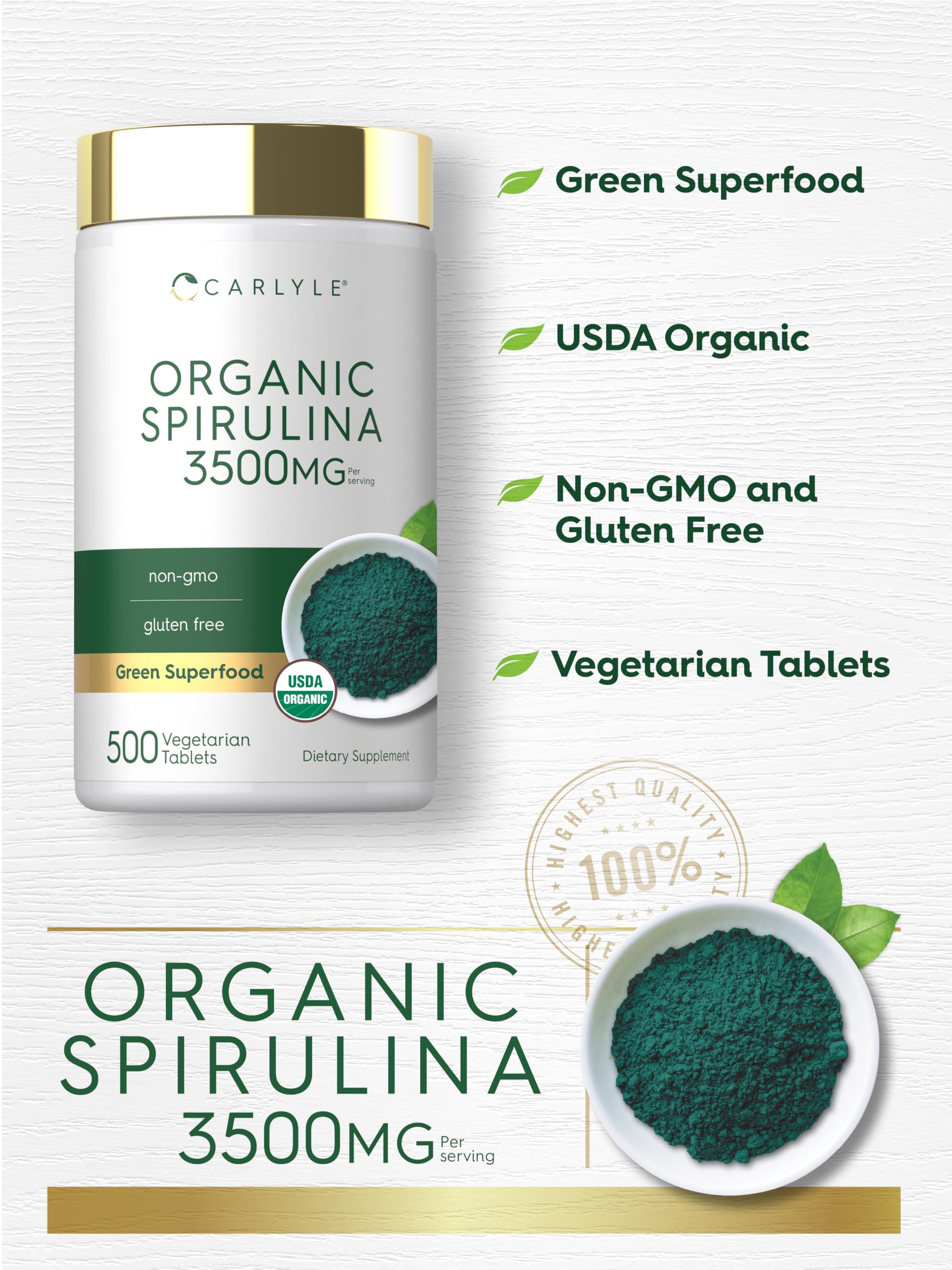 Carlyle Organic Spirulina Tablets | 3500mg | 500 Count — Amazon image 4