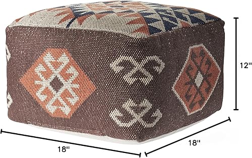 Miniatura 130 de L.R. Resources Inc LR Home Puf otomano de transición de poliéster gris/marfil para decoración del hogar | Reposapiés hecho a mano para decoración de