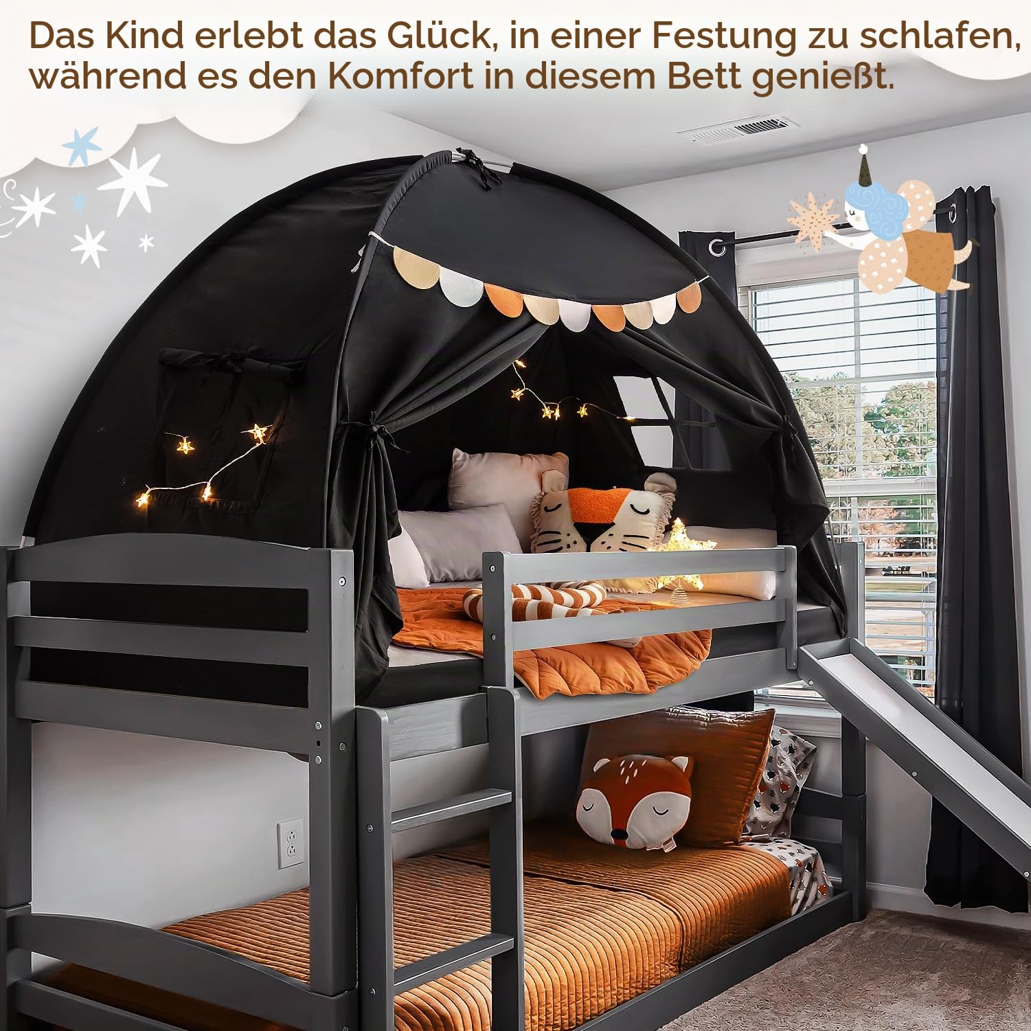 Betthimmel in voller Größe, Traumzelt auf dem Bett, Privatsphäre, Verdunkelung, Schlafzelte, Innenbereich, atmungsaktiv, tragbar, Landhaus, Zugluft, Bodenbett, Zelte (groß, schwarz)
