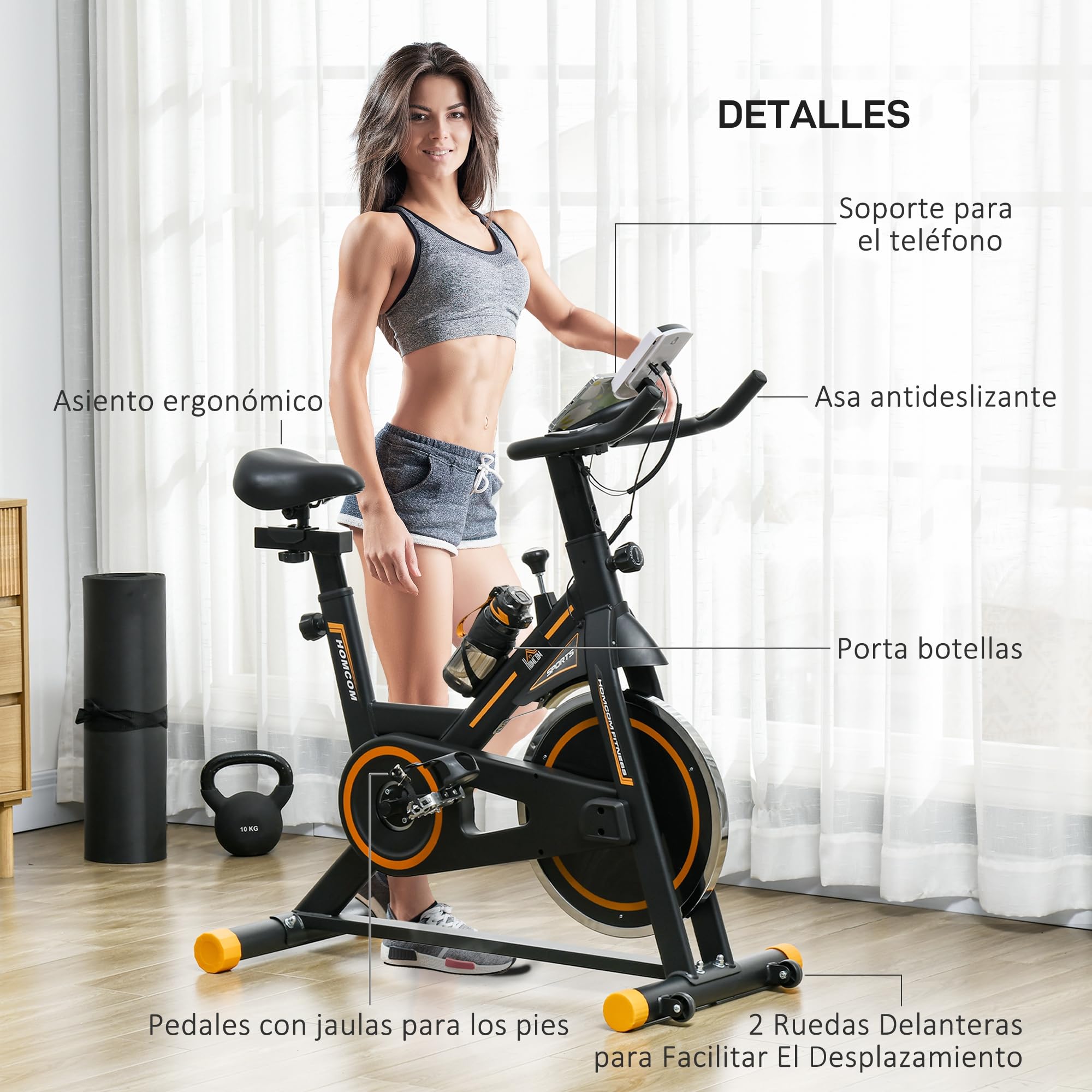HOMCOM Bicicleta Estática con Volante 8 kg Pantalla LCD Negro | Bici Estática, Resistencia Ajustable, Ejercicio Silencioso, Asiento Ajustable, Carga 120 kg, para Casa Gimnasio
