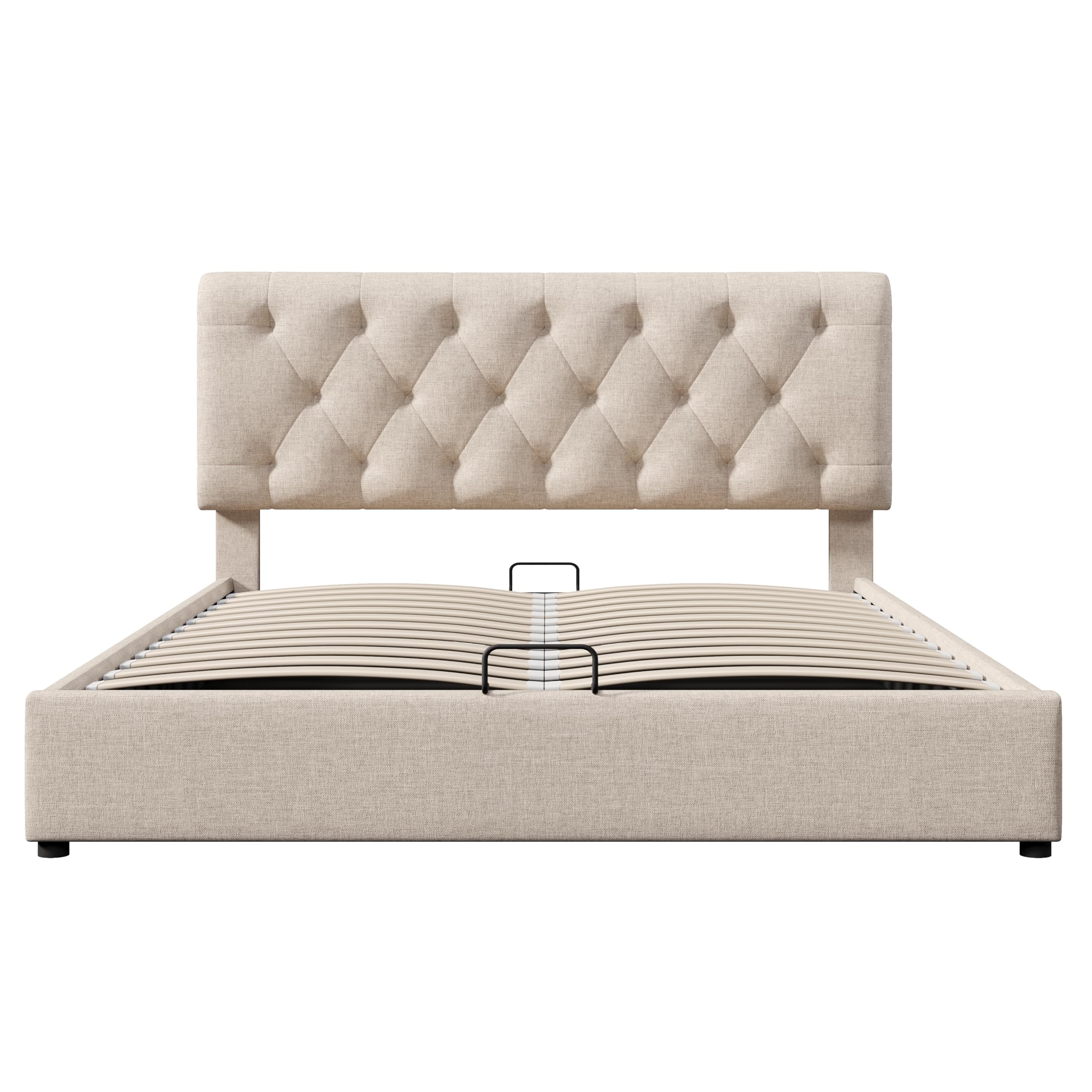 Idemon Letto imbottito idraulico, letto matrimoniale con testiera regolabile, rete a doghe in metallo, cassetta letto (senza materasso) (160 x 200 cm)