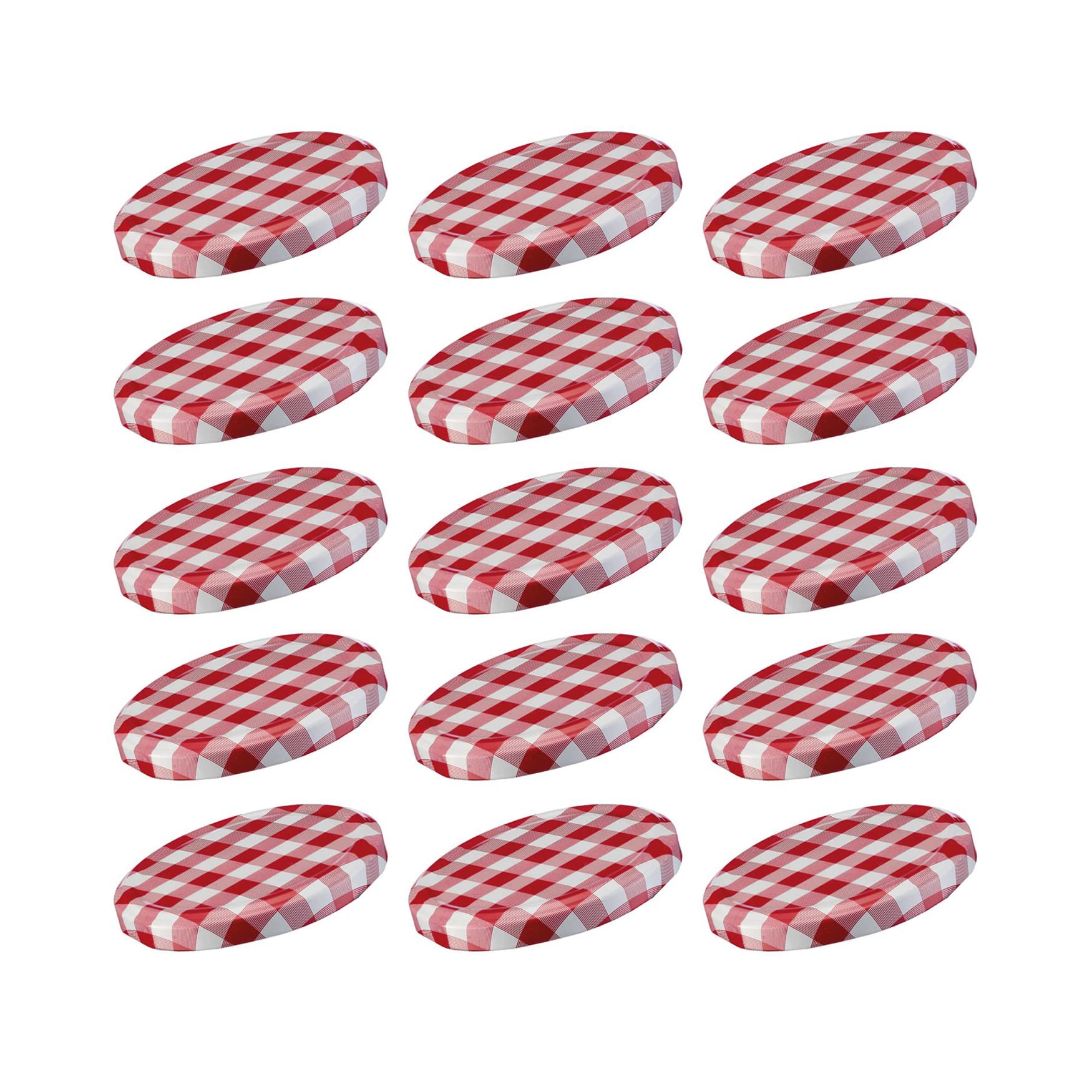 Westmark Screw-Top Lids For Preserving Jars, Set Of 15, Round, Diameter 58 mm, Tin Plate, Red/White, Checkered, 409822E3