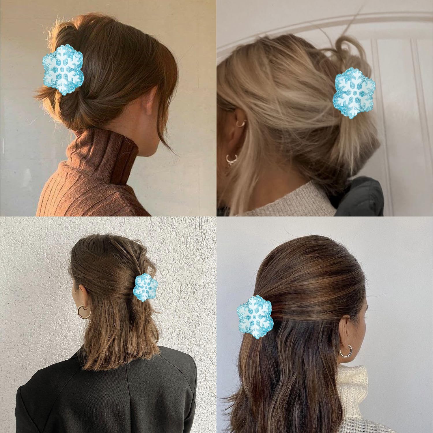 2Pcs Christmas Hair Claw Clips for Thin Hair Blue Winter Snowflake Hair Accessories New Year Holiday Small Claw Clips Xmas Hair Barrettes Shark Clip for Women Hair Styling Accessories - Image 5