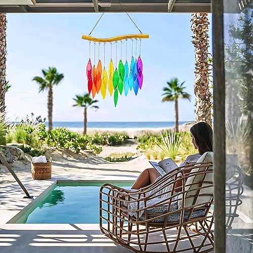 Miniatura 5 de Campanillas de viento de vidrio coloridas, 20 pulgadas, decoración de jardín para patio y hogar (estilo 2)