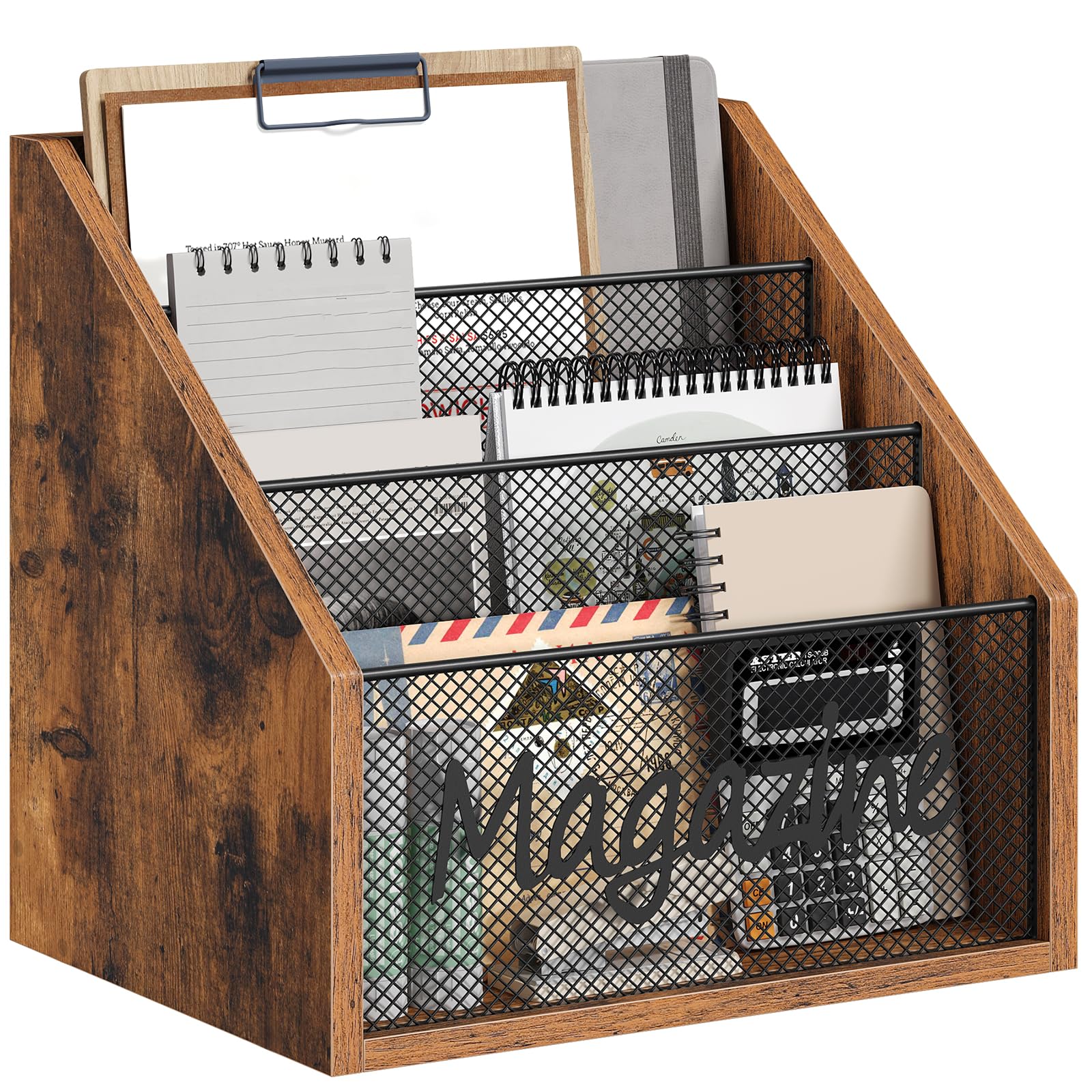 YATINEY Magazine Holder, Wood Magazine Rack Floor, Mail Organizer Countertop, Magazine Mail Holder Sorter, Record Holder for Magazines, Books,