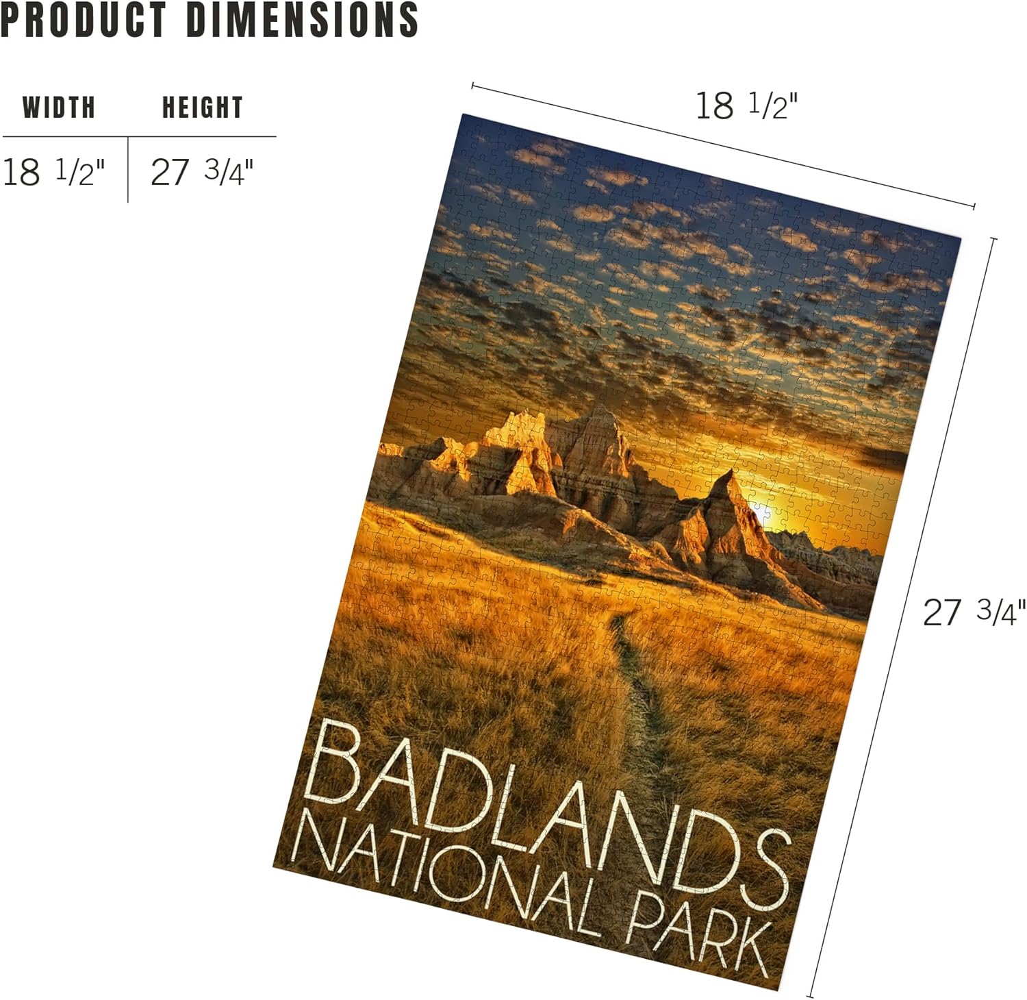Lantern Press Badlands National Park, South Dakota, Sunset 1000 Piece Jigsaw Puzzle for Adults, Made in USA with Reference Poster