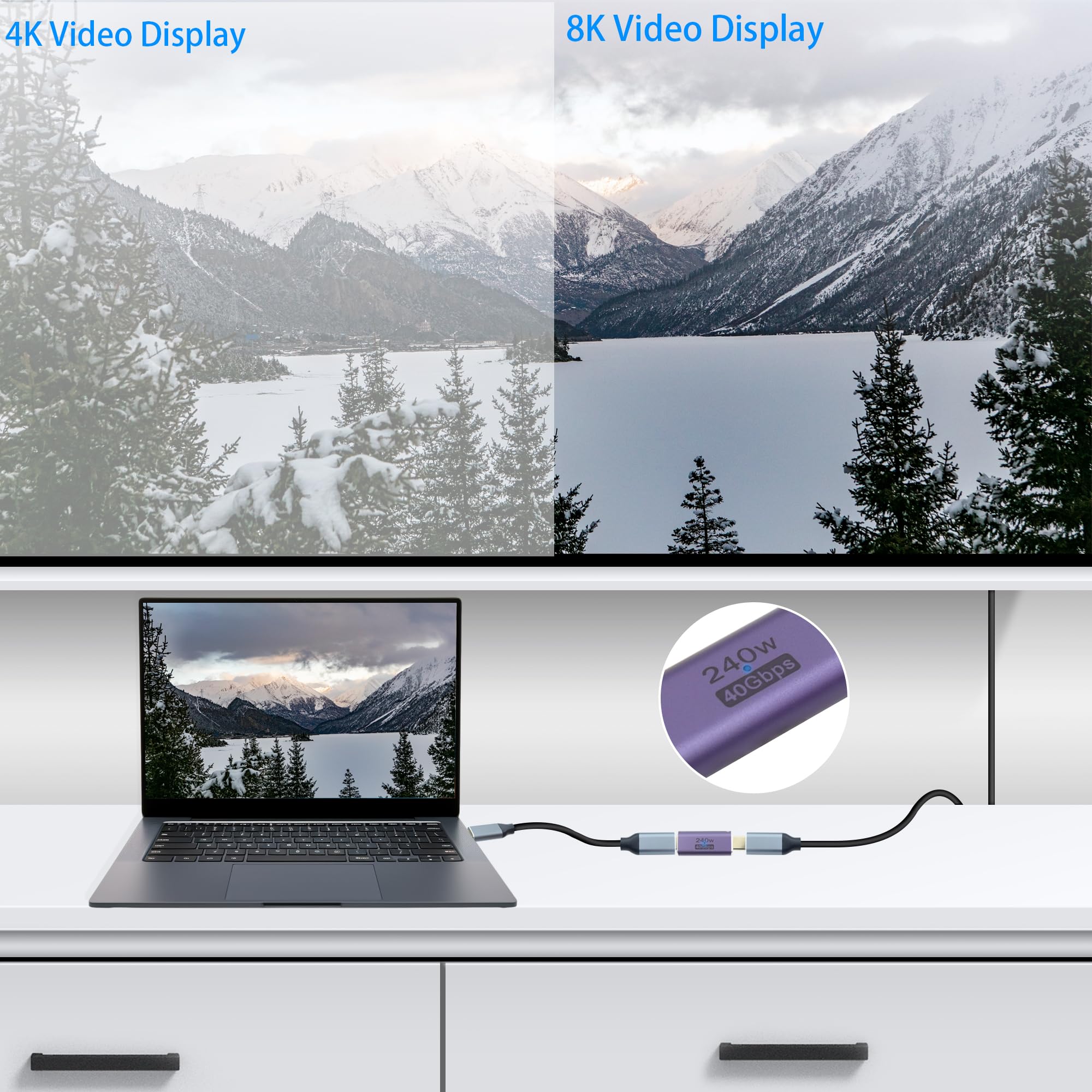 RIIEYOCA Adattatore USB C Femmina A USB C Femmina 4.0 – 2 Pezzi, 240W, 40Gbps, 8K, Con LED, Alluminio - 3