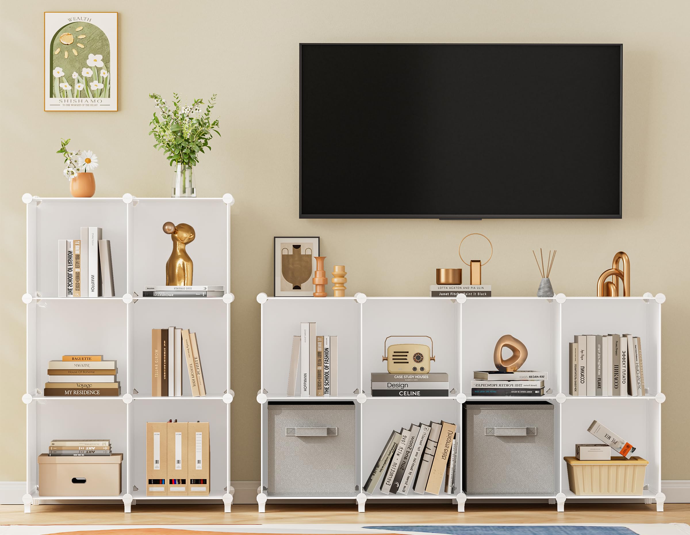 HOMIDEC Bücherregal, 16 Würfel, Würfel, Aufbewahrung, Organizer, tragbares Display, Bücherregal, Kinder-Bücherregal, Bücherregal für Arbeitszimmer, Schlafzimmer, Büro, Wohnzimmer, Schrank (129,9 x 30 Baby