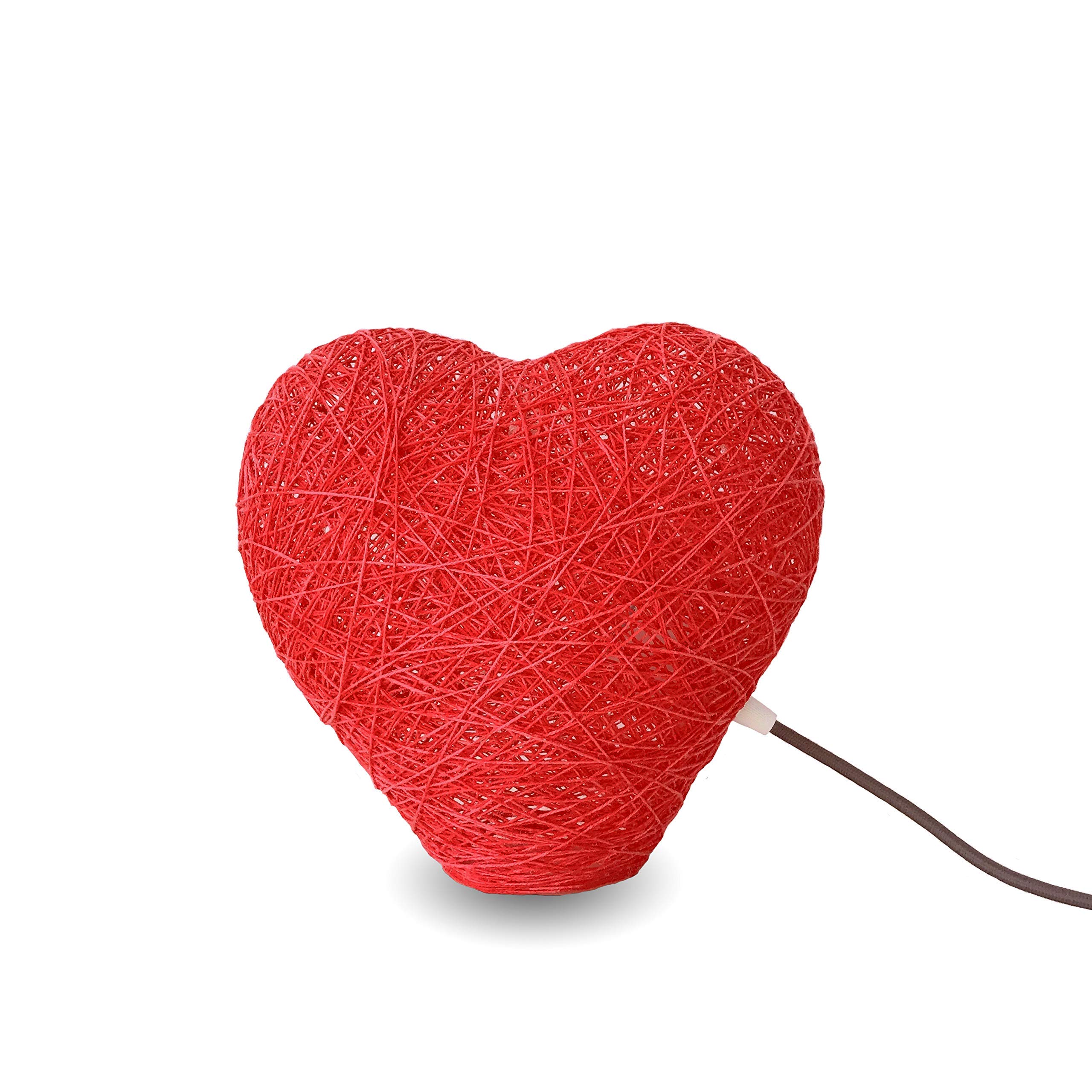 Lámpara de sobremesa corazón roja decorativa de hilo de algodón, artesanal, hecha a mano 30 cms. HEART