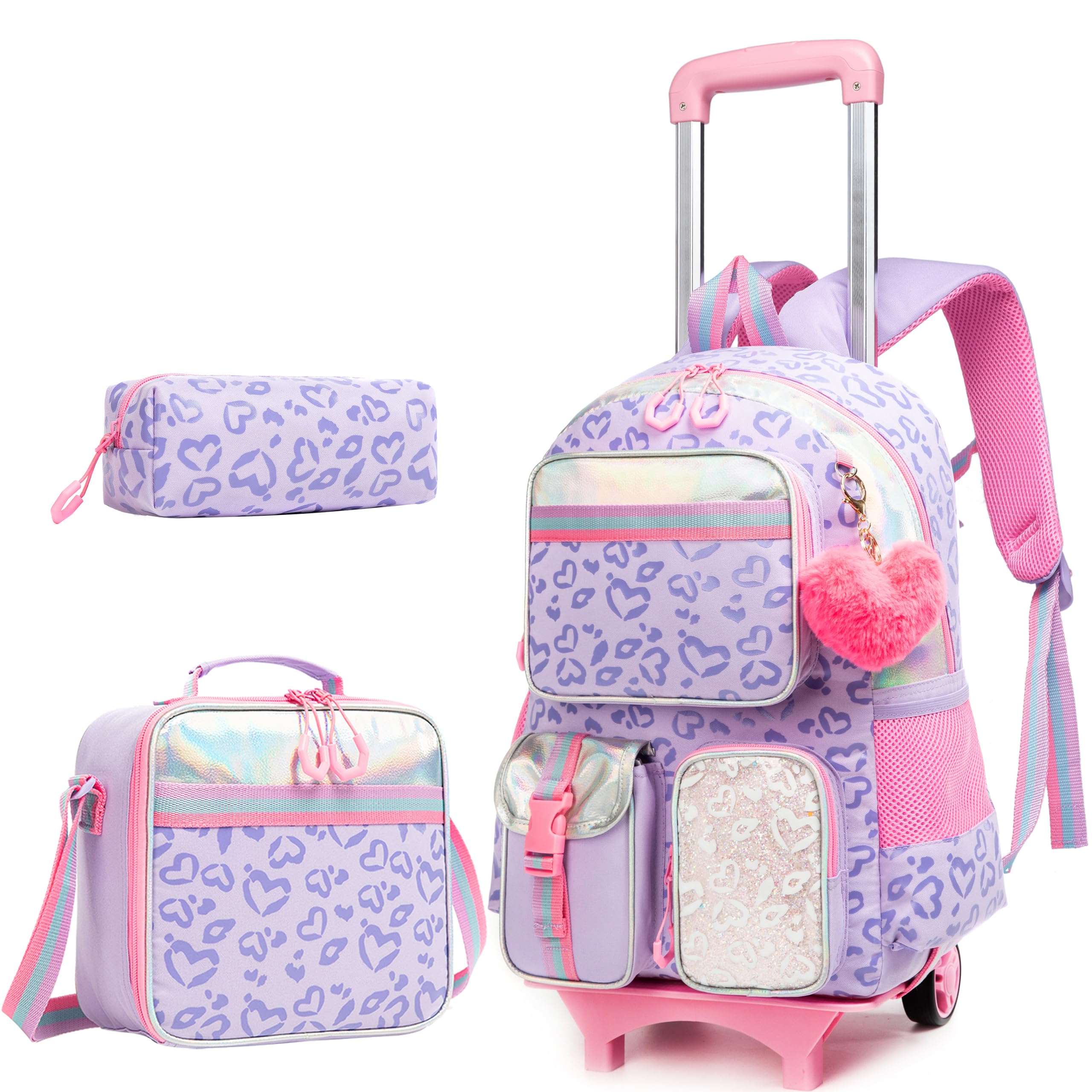 HTgroce Multibolsillo Mochila Con Ruedas Niña Con Mochilas Escolares Con Ruedas, Mochila con Mochilas Escolares Con Ruedas Fiambrera y estuche
