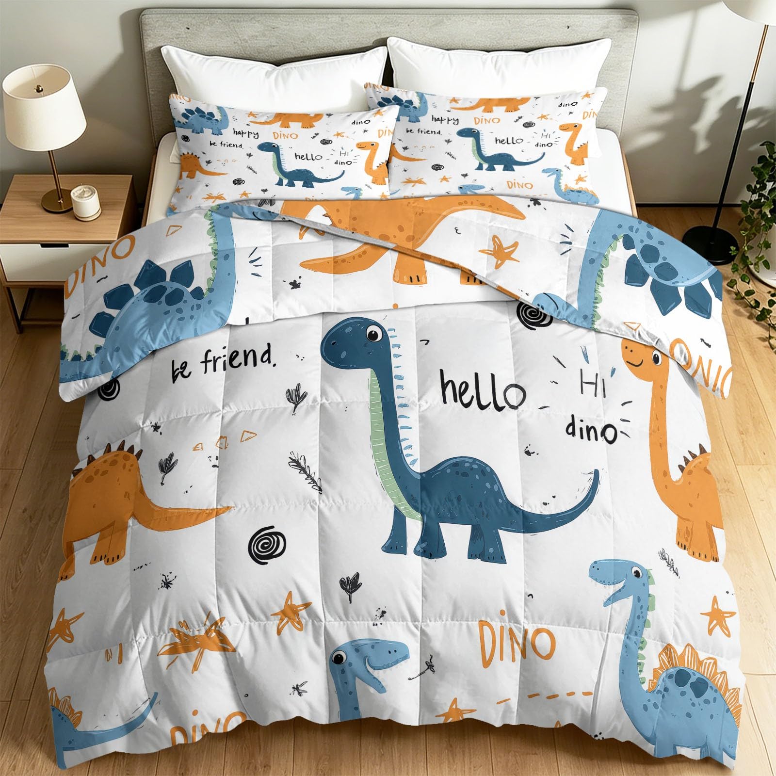 Coverless Duvet 4.5 Tog King Size Coverless Soft Printed Bedding Playful Cartoon Dinosaur Adventure Set Quilted Printed, Reversible Bedspreads Blanket Throw For Playful KidsMulticoloured — image 1