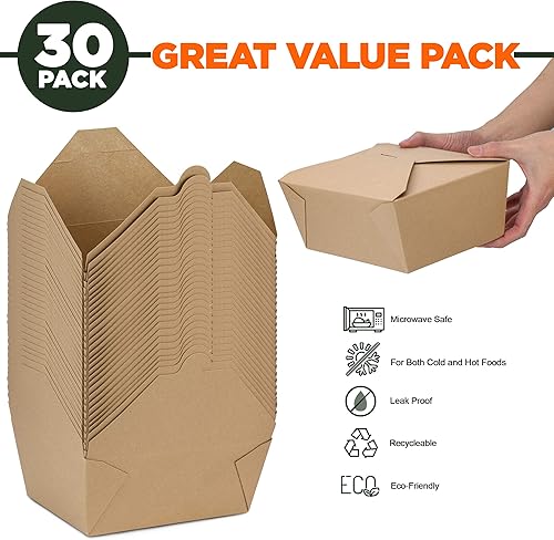 Miniatura 2 de Fit Meal Prep Paquete de 30 recipientes desechables de 110 onzas para llevar para microondas, cajas de papel kraft para llevar, contenedores de