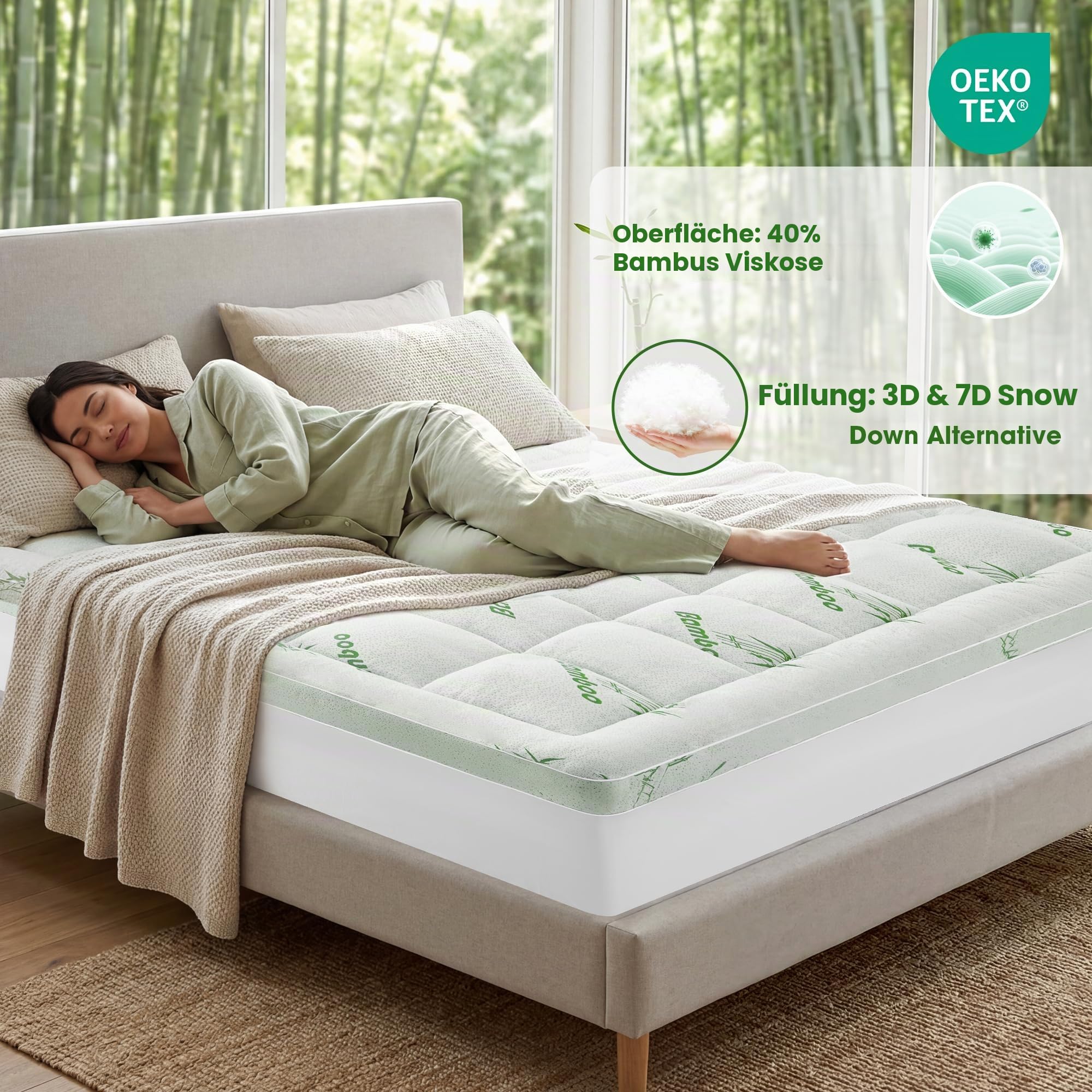 Matratzentopper 180x200 cm, Matratzenauflage aus Bambusfaser-Viskose | 1000g/m² Weicher Matratzen Topper, Mattress Topper mit Taschen bis 40cm, Matratzenauflage atmungsaktiv & maschinenwaschbar