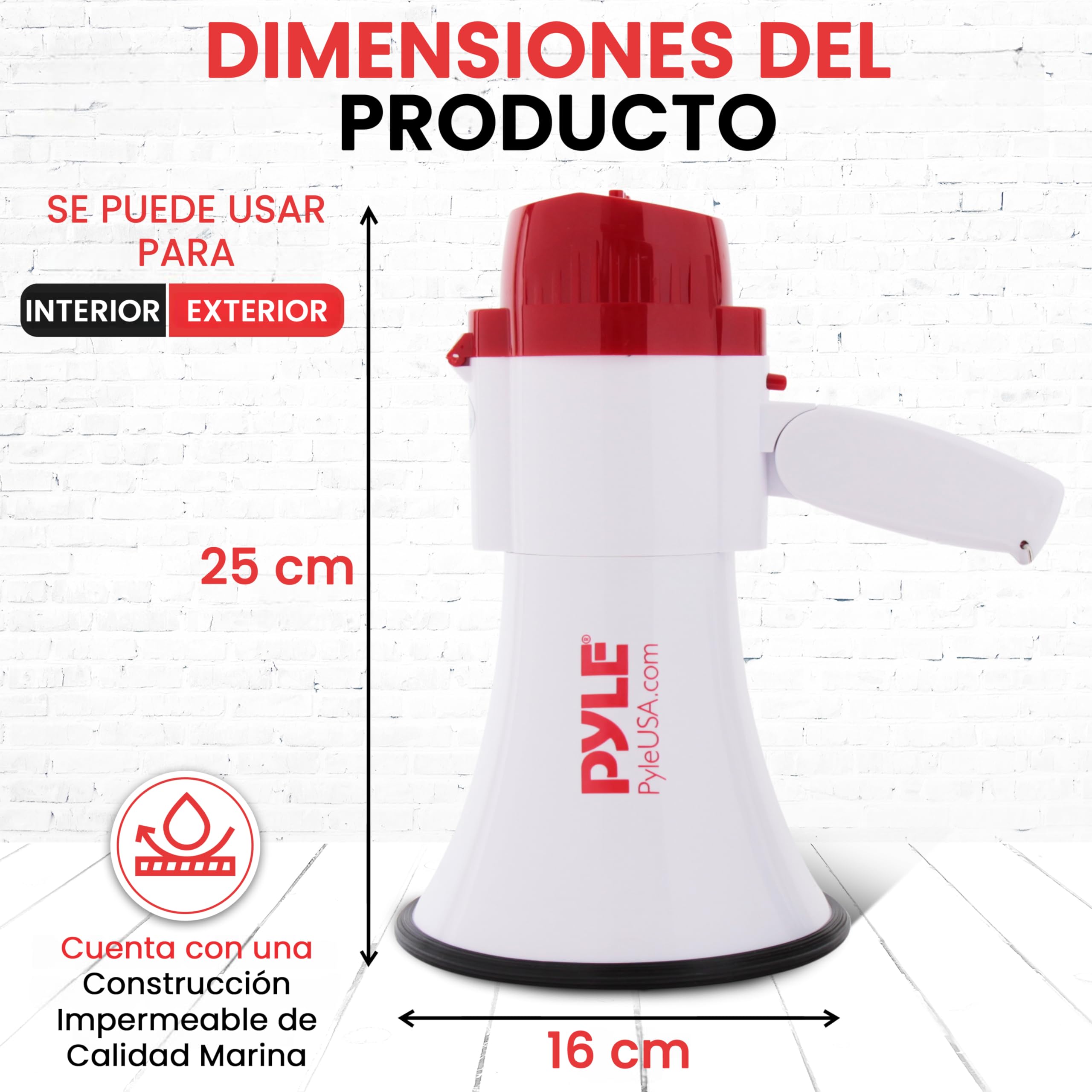 Pyle Megafono Portatil Altavoz Sirena 30V Microfono Sonido PA Mango Plegable