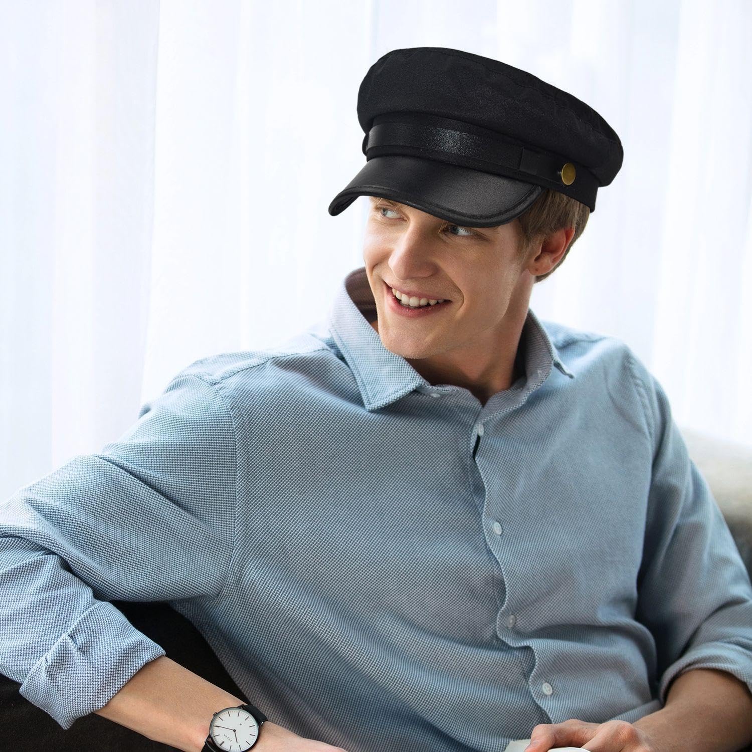 2 Pieces Flat Driver Cap Set - Black Simple Retro Hat for Cosplay and Driver Clothing Supplies Accessories - Image 4