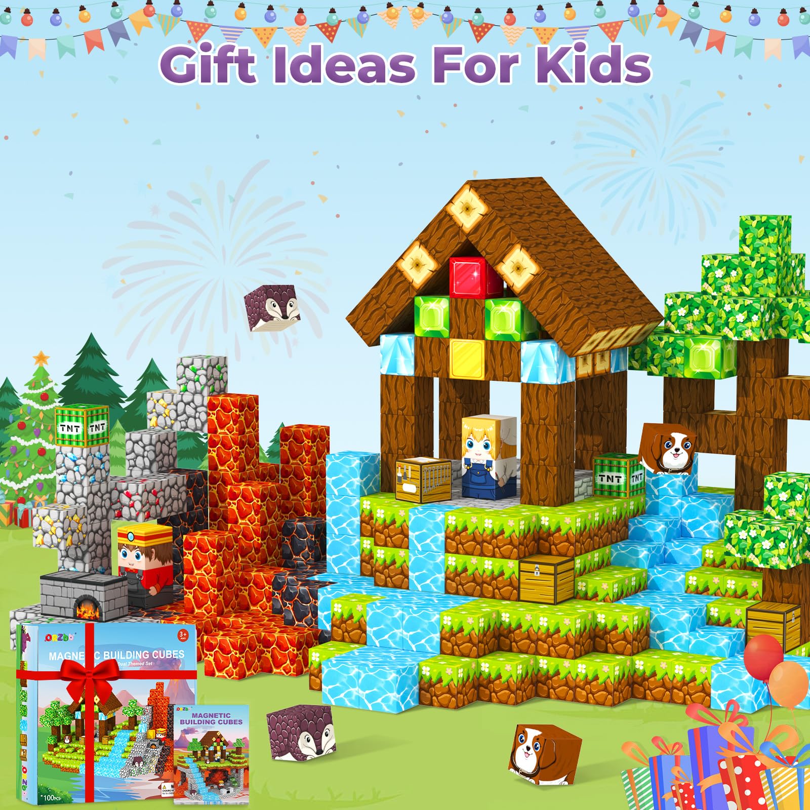 Magnetic Blocks, Magnetic Tiles Building Blocks, Magnet Cubes Toddler Kids Toys, Sensory STEM Toys for 3-5 4-6 5-7 6-8 Year Old Boys Girls Easter Birthday Gifts Travel Outdoor Kids Games (0.8IN/2CM)