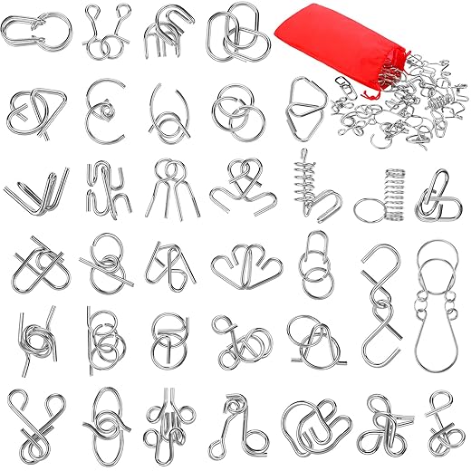 Metal Brain Teaser Puzzles Set of 36 with Pouch, Steel IQ Puzzle Games Physics Mind Metal Puzzles for Adults Basket Stocking Stuffers for Teen Boys Girls Kids Desk Trinkets Challenge Gifts