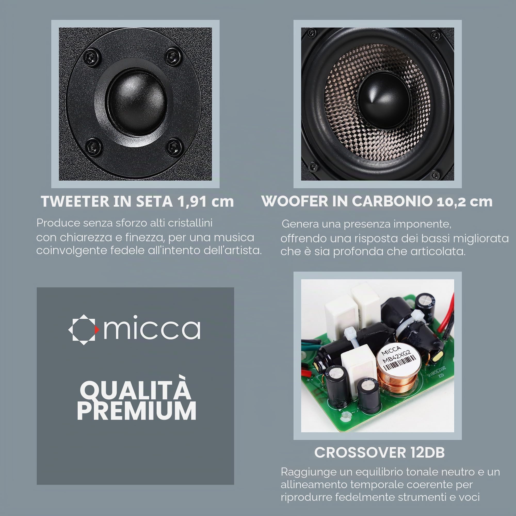 Micca MB42X G2 - Altoparlanti passivi da scaffale per home theater, suono surround, stereo e monitor passivo vicino al campo, 2 vie (nero, coppia)