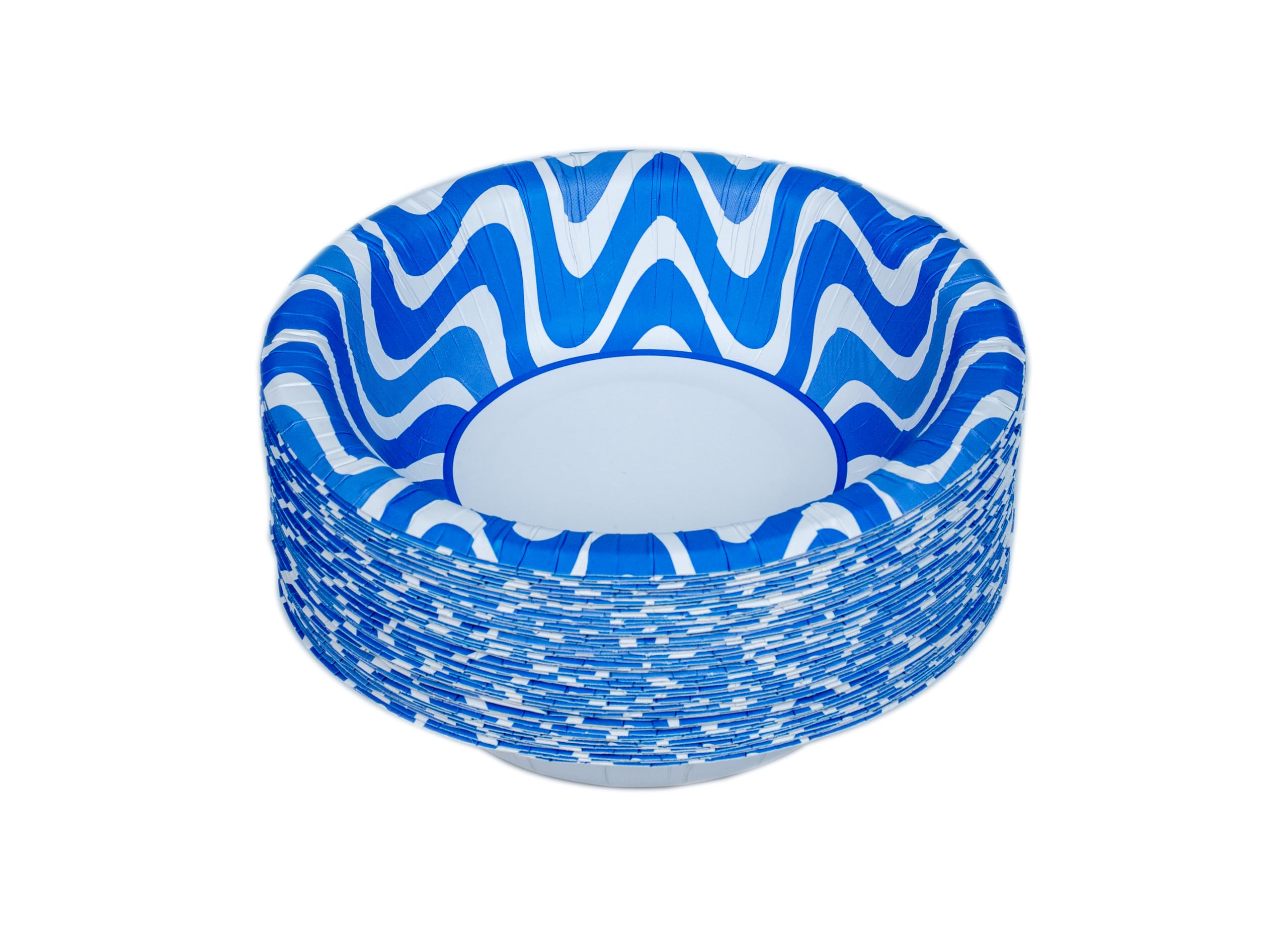 Glad Cuencos de papel desechables para uso diario con diseño de onda azul, resistentes a los cortes, cuenco apto para microondas para todos los alimentos y uso diario, 16 onzas, 50 unidades, paquete