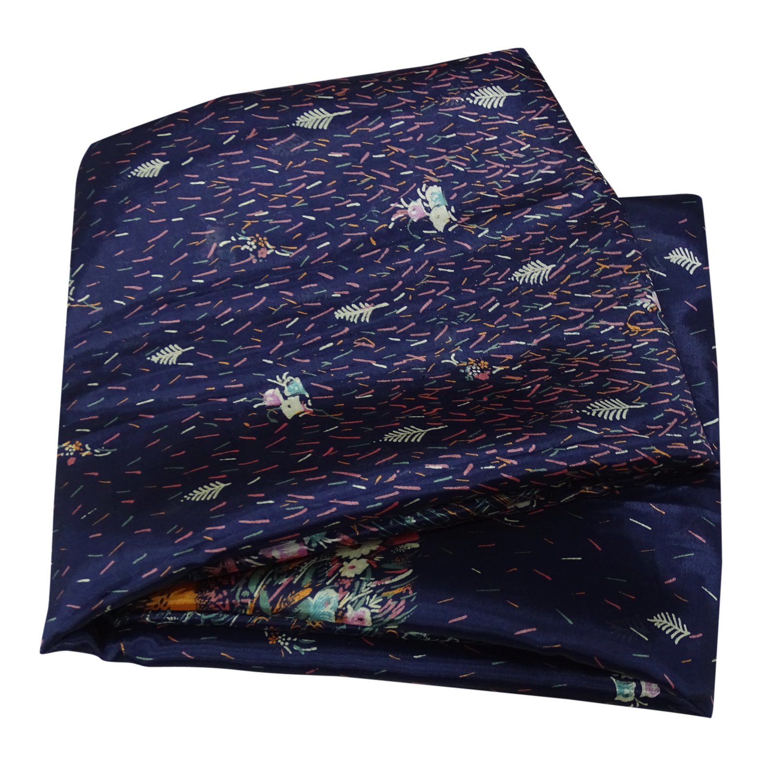 Peegli Indian Women Wrap Vintage Dress Floral Printed Sari Blue Silk Blend DIY Craft Used Fabric Traditional Saree