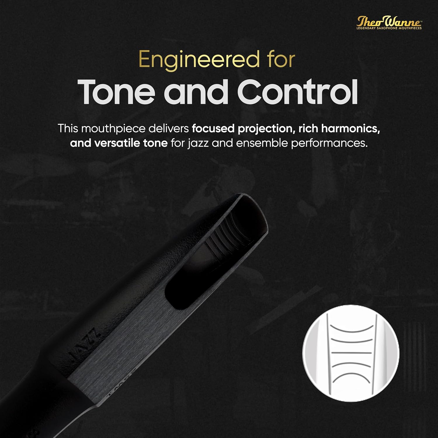 Theo Wanne Essentials Jazz Baritone Saxophone Mouthpiece with Medium-Small Chamber, Roll Over & Shark Gill Baffle for Smooth & Rich Jazz Tone - Superior Quality with Resonant Sound - Size 5 (0.080")
