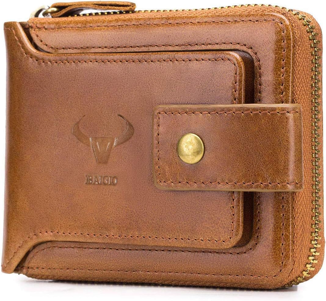 Genuine Leather Wallets for Men Multi Card Purse with Zipper Wallet Men RFID Blocking Coin Pocket(Yellow)