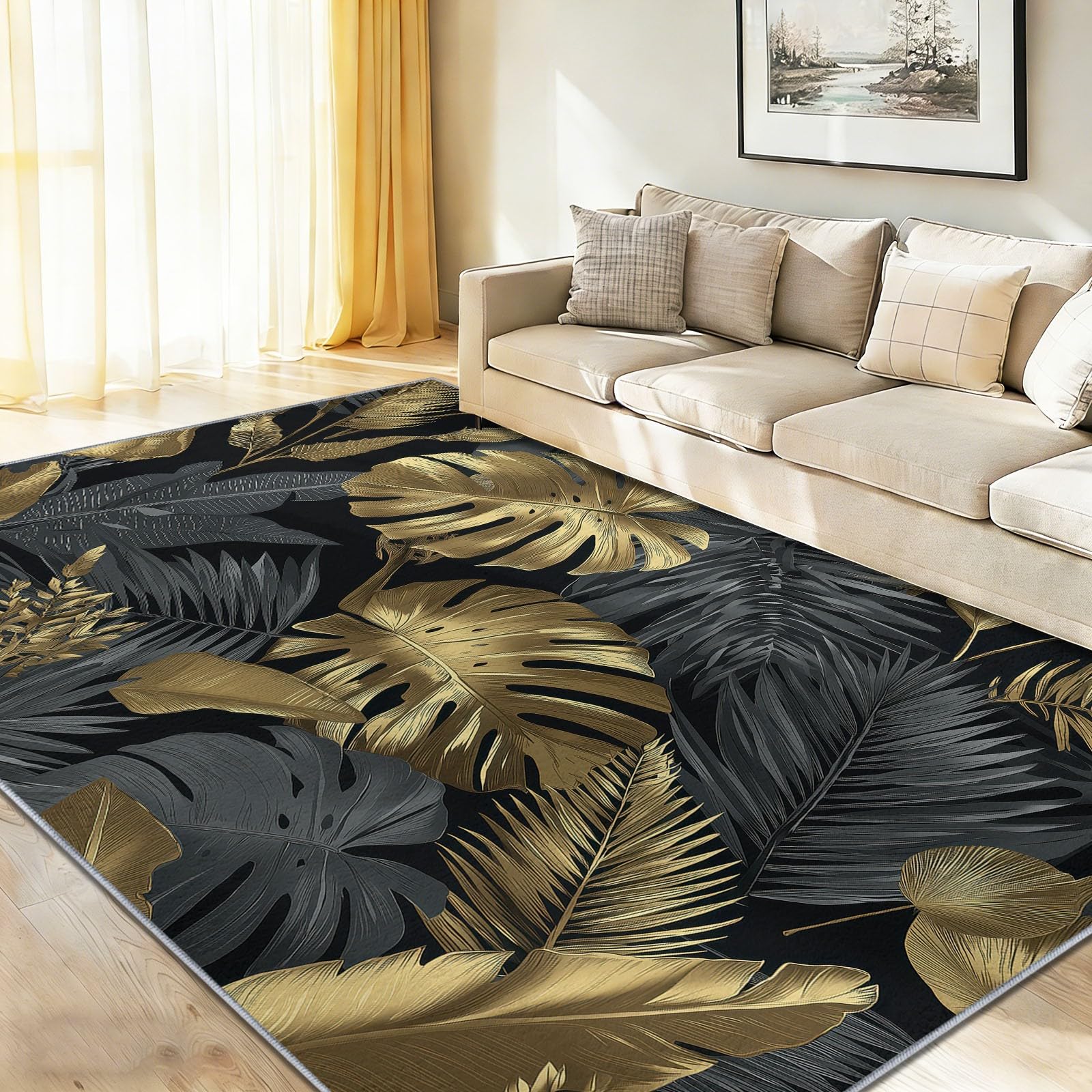 Tapis à poils courts lavable noir 120x180 cm antidérapant