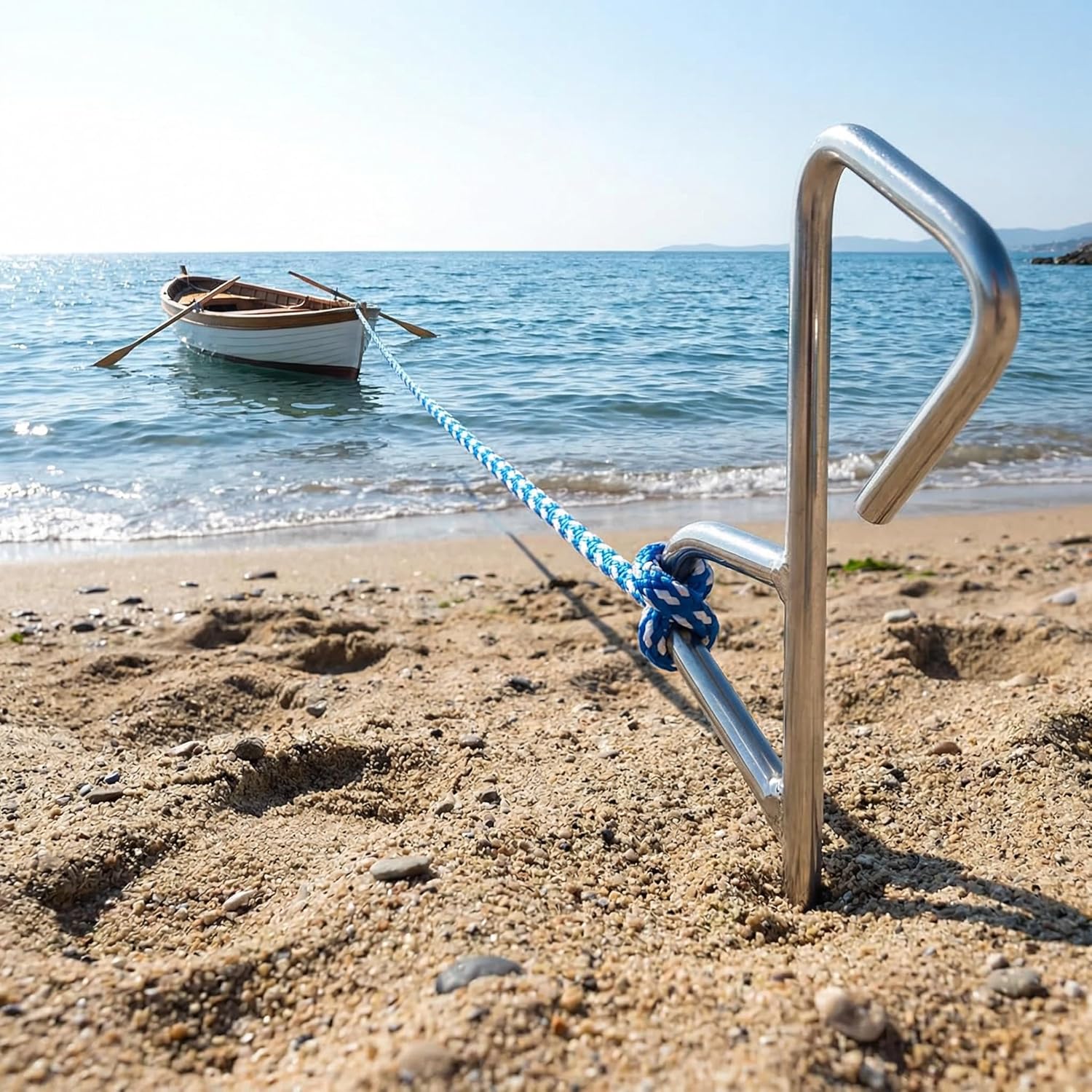 Chrome Plated Sand Spike Boat Anchor up to 26 Feet Rust Resistant Beach Boat Anchor for Watercraft Jet Skis Pontoons Kayaks Secure in Shoreline Materials Including Clay Or Firm Soil