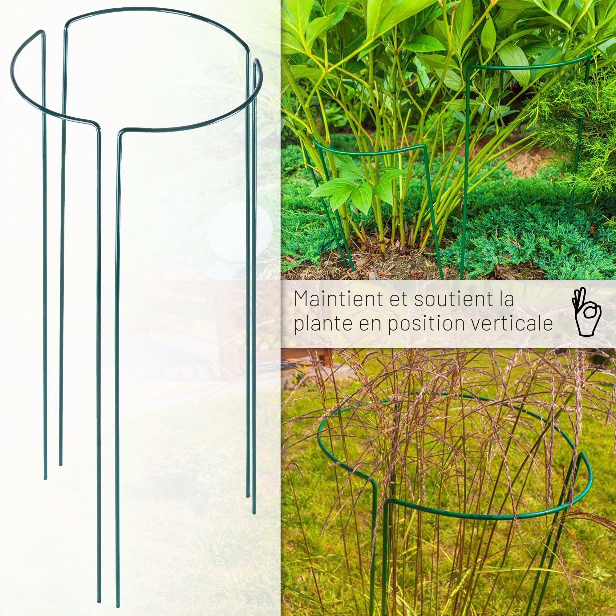 KADAX Lot de 3 Supports de Plantes en Acier Semi-Circulaire pour Plantes de Jardin résistant aux intempéries - Support pour Plantes - Support de Plantes Support autoportant (Hauteur : 115 cm)