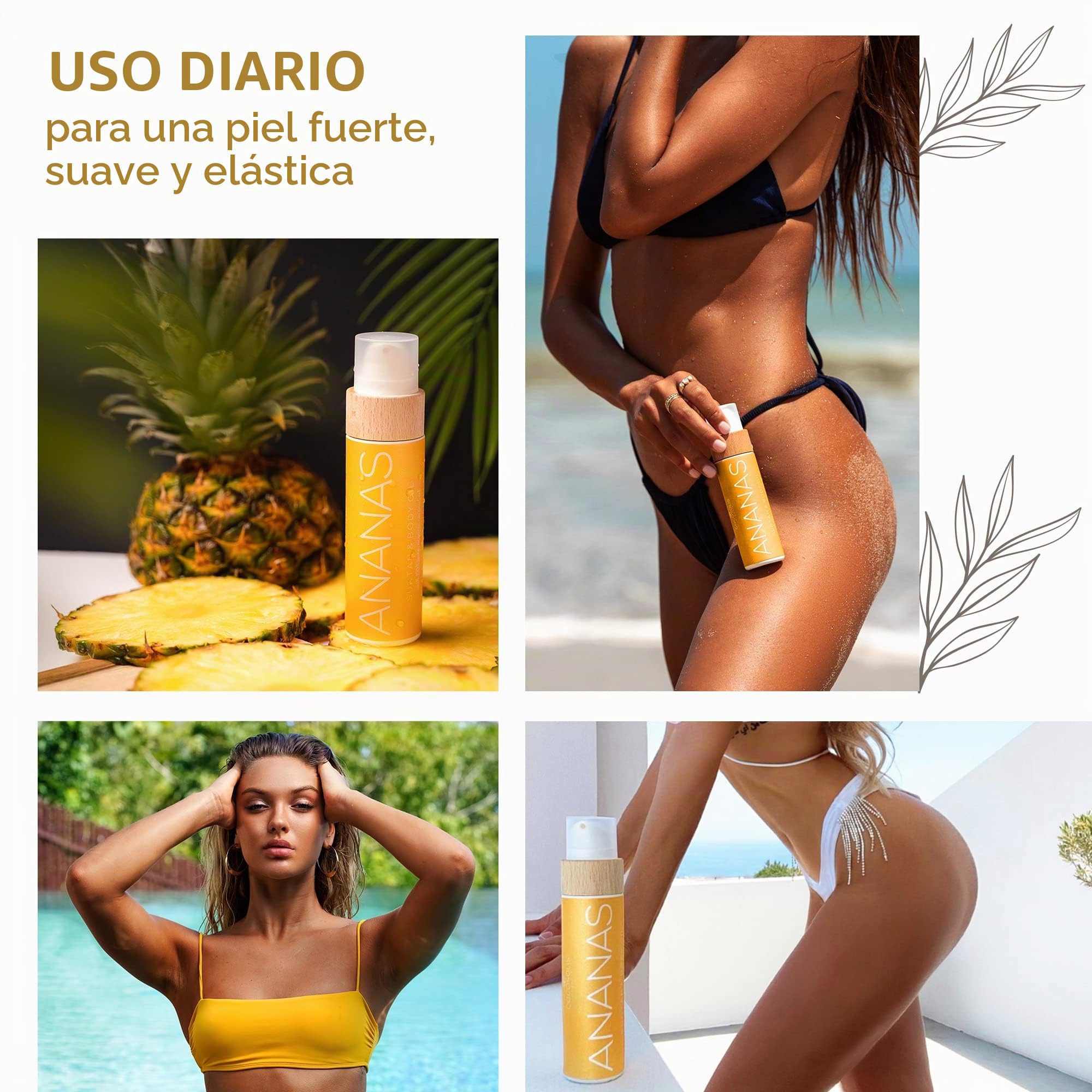 COCOSOLIS ANANAS Acelerador del bronceado - aceite de bronceado orgánico con vitamina E y aroma de piña para un bronceado intensivo rápido de chocolate - loción corporal nutritiva (200 ml)