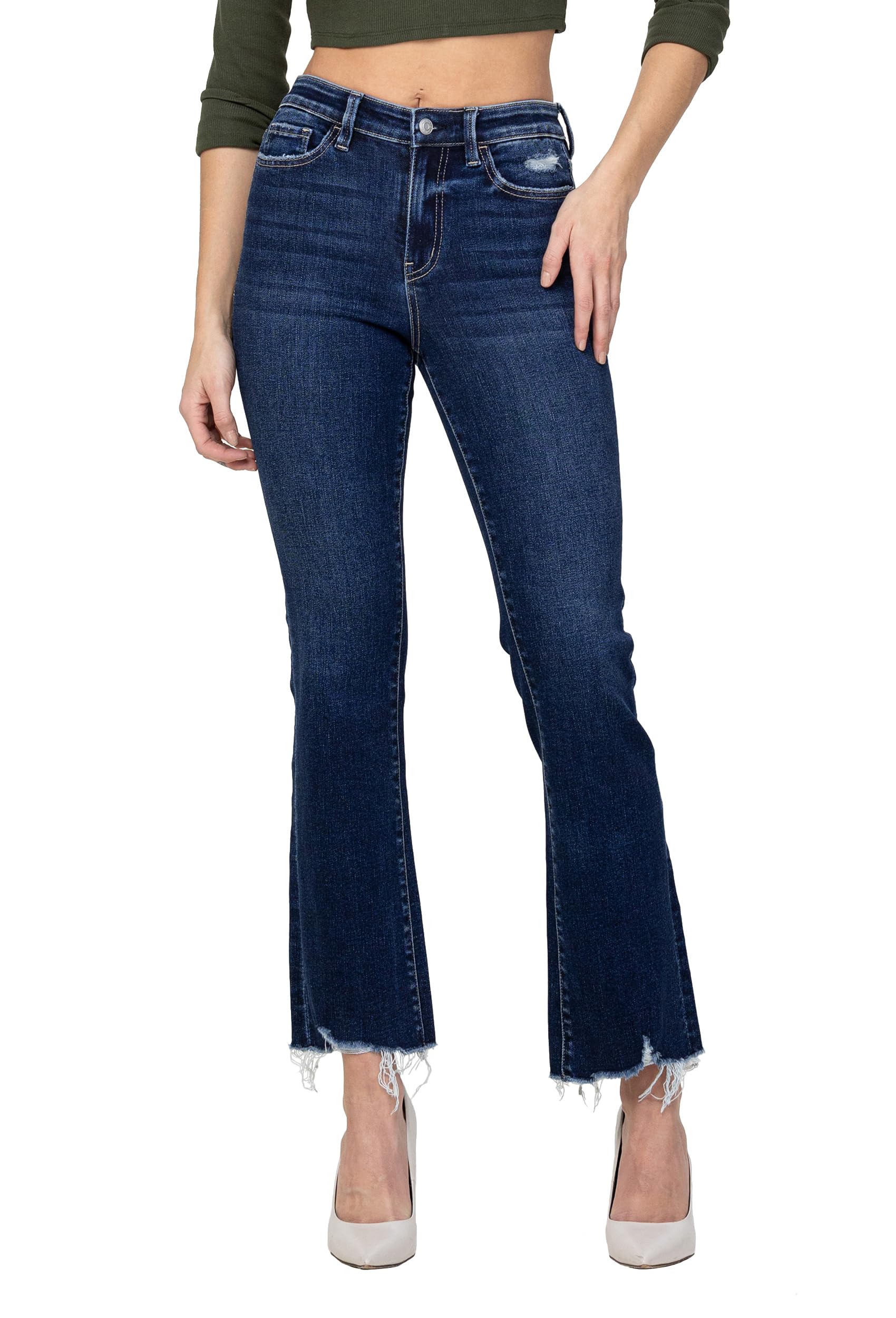 FLYING MONKEYHigh Rise Ankle Bootcut Flare Jeans, Dark Blue