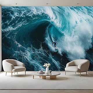 Papel Pintado Ondas Azules Autoadhesivo,‌Escena De Surf En El Océano Fotomural de Lienzo Canvas Grande,Decoración de Pared Removible para Dormitorio 200 x 150 cm
