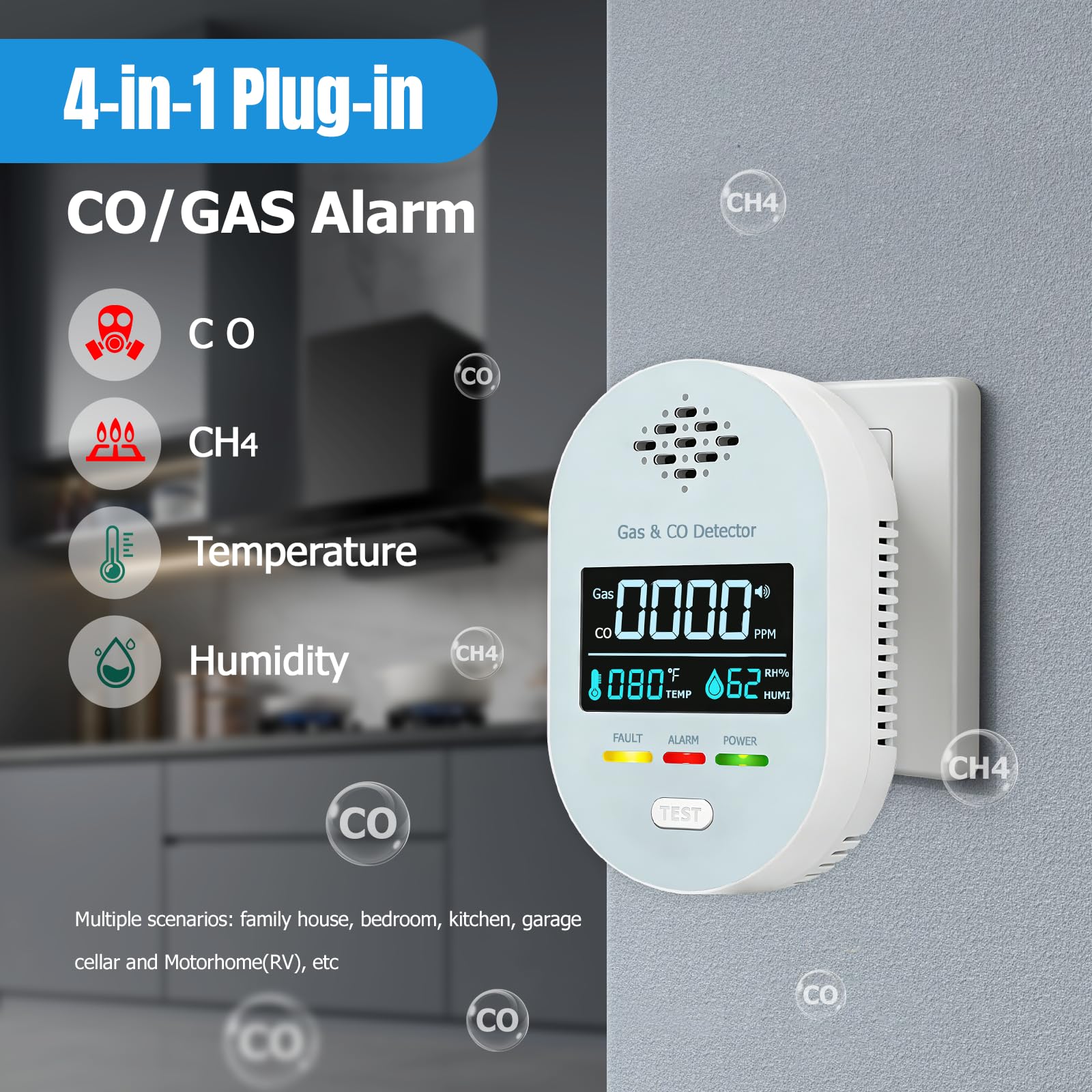 4 in 1 sensore di temperatura e umidità, termometro d'atmosfera con allarme acustico, LCD digitale igrometro Digitale per Interni, termometro igrometro per interni con schermo HD e display - Bianco