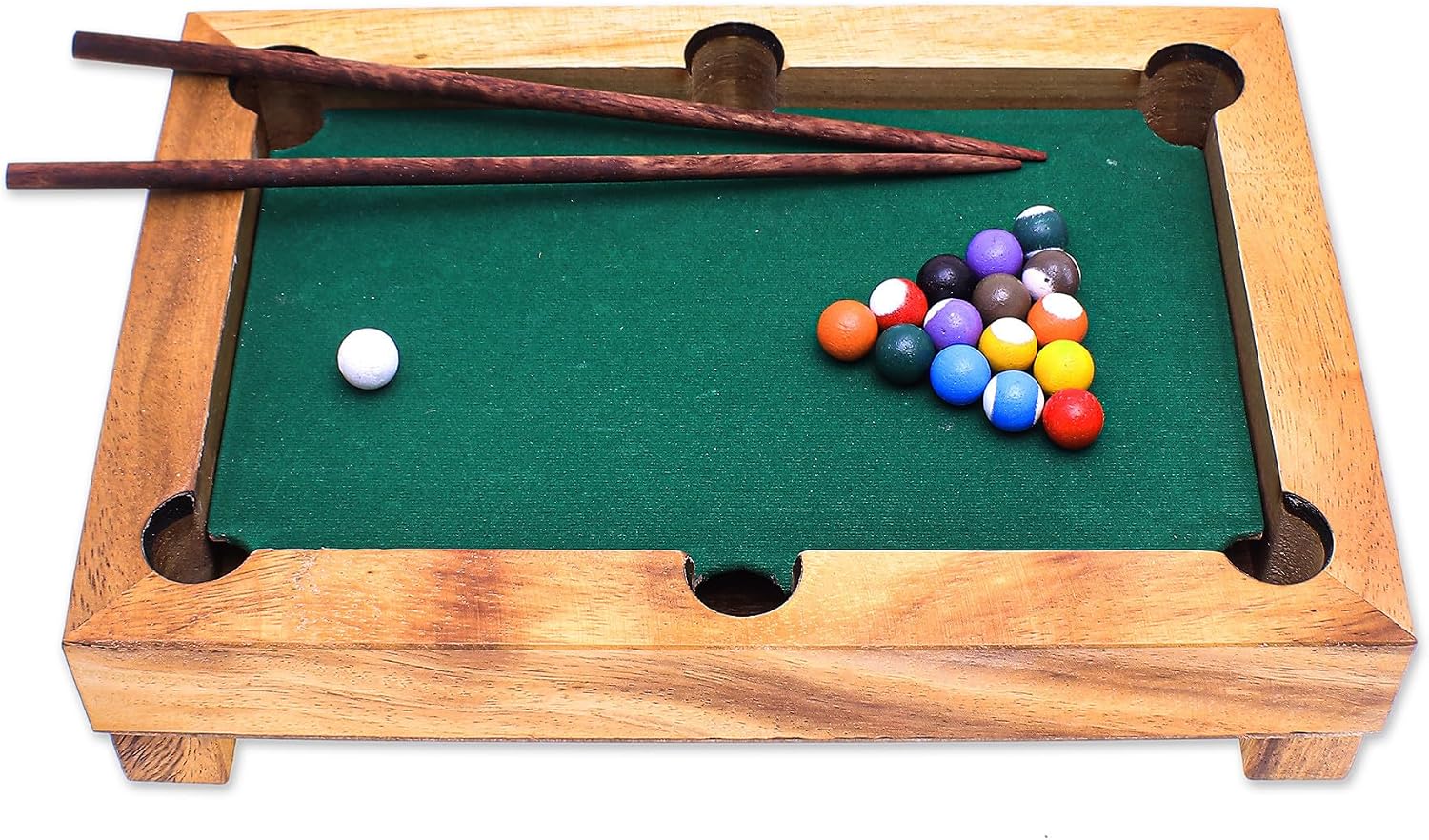 NOVICA Brown Green Multicolor Hand Made Raintree Wood Billiards Game, 'Best Of Billiards'