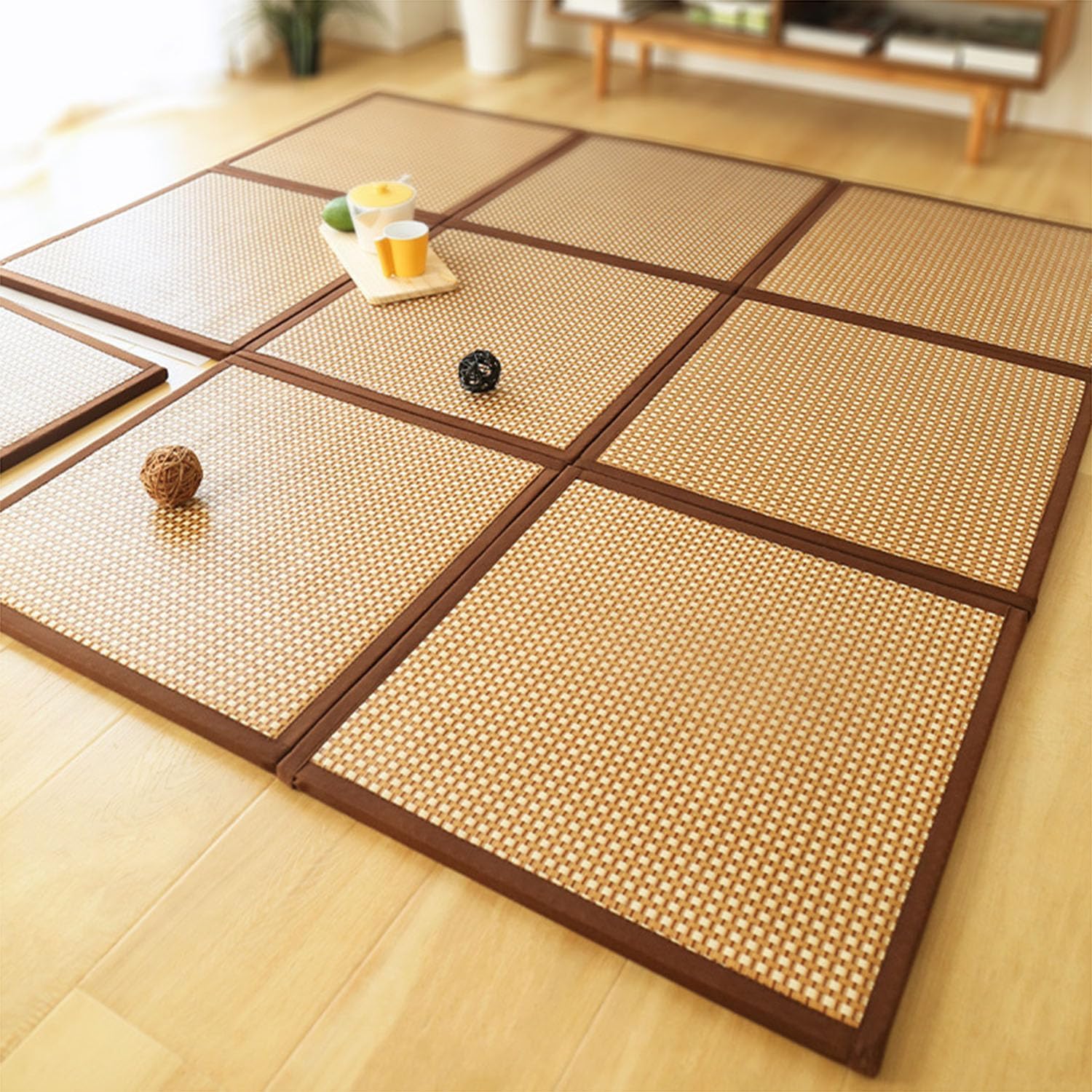 Tapis Tatami Traditionnel Japonais - Design Pliable Antidérapant en Rotin pour un sommeil confortable et un repos dans le salon, la salle de jeux, la chambre à coucher