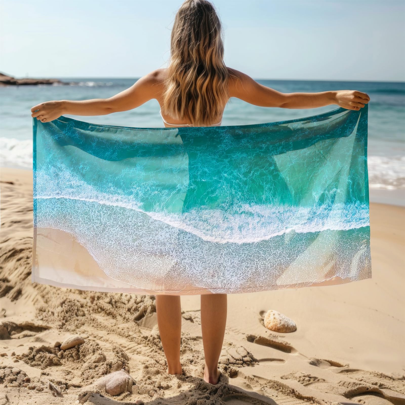 Genérico Toalla Playa Grande Playa Onda Verde Microfibra Secado Rápido Oversize Toalla Sin Arena Súper Ligera Piscina Camping Picnic Yoga Gimnasio Y Deportes Viaje