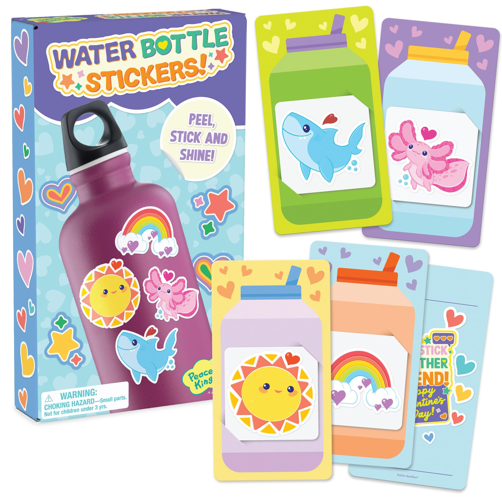 Peaceable Kingdom Valentine's Day Gift for Kids, Fun Party Favors for Classroom, Goodie Bag Stuffers - 28 Water Bottle Sticker Valentines