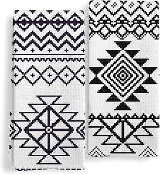 Boho Western Kitchen Towels, Boho Abstract Vintage Southwestern Native Tribal Kitchen Towel Decorative Set, Western Aztec Hand Dish Tea Towels for Bathroom, Aztec Bathroom Decor 16X24In