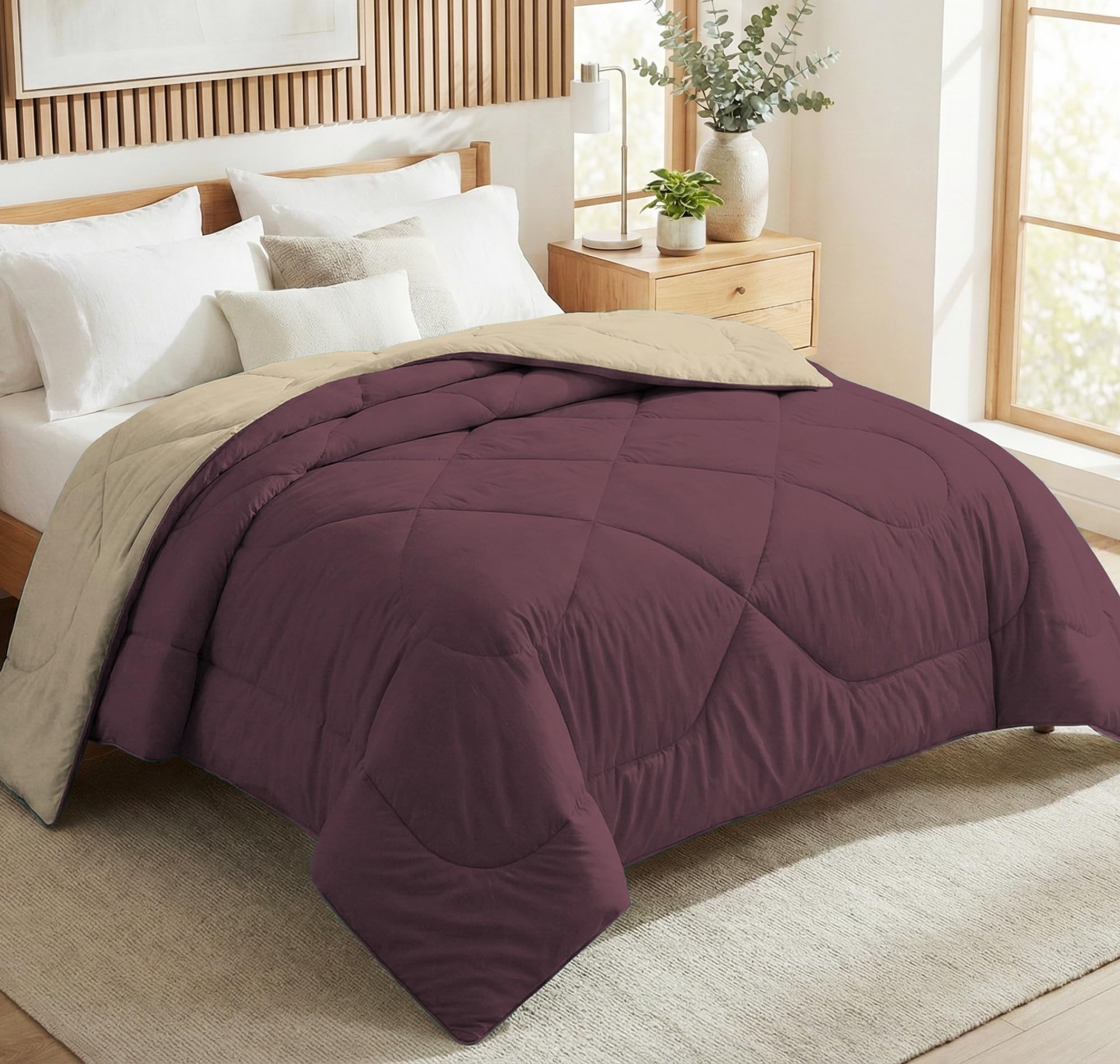 BSB HOME Premium Cotton Reversible Comforter King Size 228 x 254 cm | 220 GSM Ultra Soft & Breathable Cotton Quilt | Lightweight All-Season Comforter for Home Bedroom (Plum Noir)-image-5
