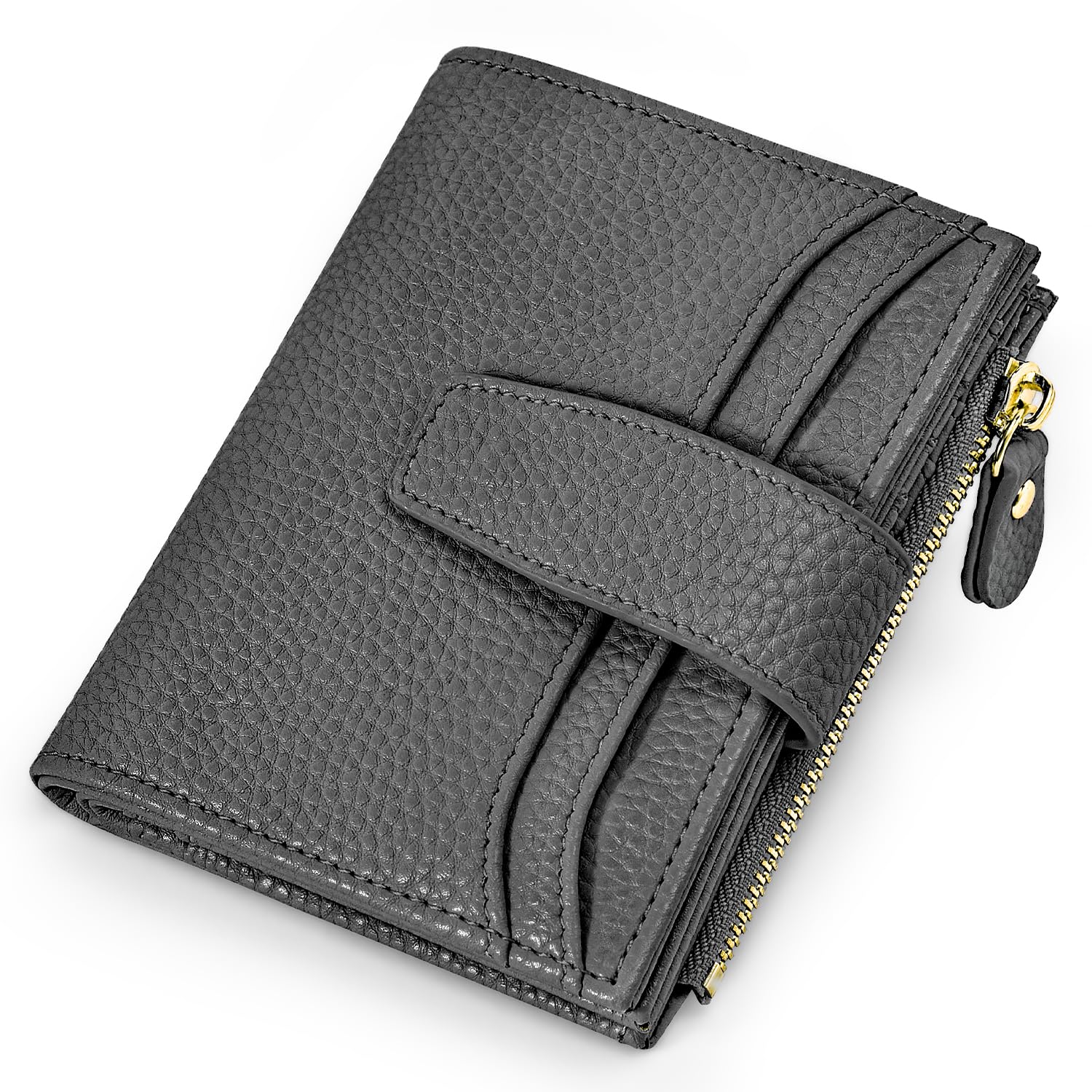 oscaurt Small Wallet Women RFID Blocking Bifold Compact Credit Card Holder Leather Wallets for Women with Zipper Coin Pocket and 2 ID Window (Dark