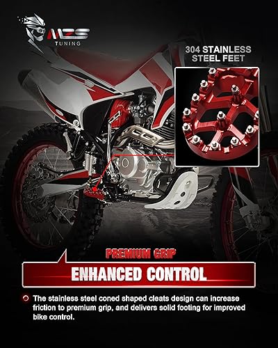 Miniatura 5 de MZS Estriberas para Moto de Cross, Reposapiés CNC Motocross MX Pedal de Descanso Rojo Compatible con CR125 CR250 CRF150R CRF250L CRF250R CRF250RALLY