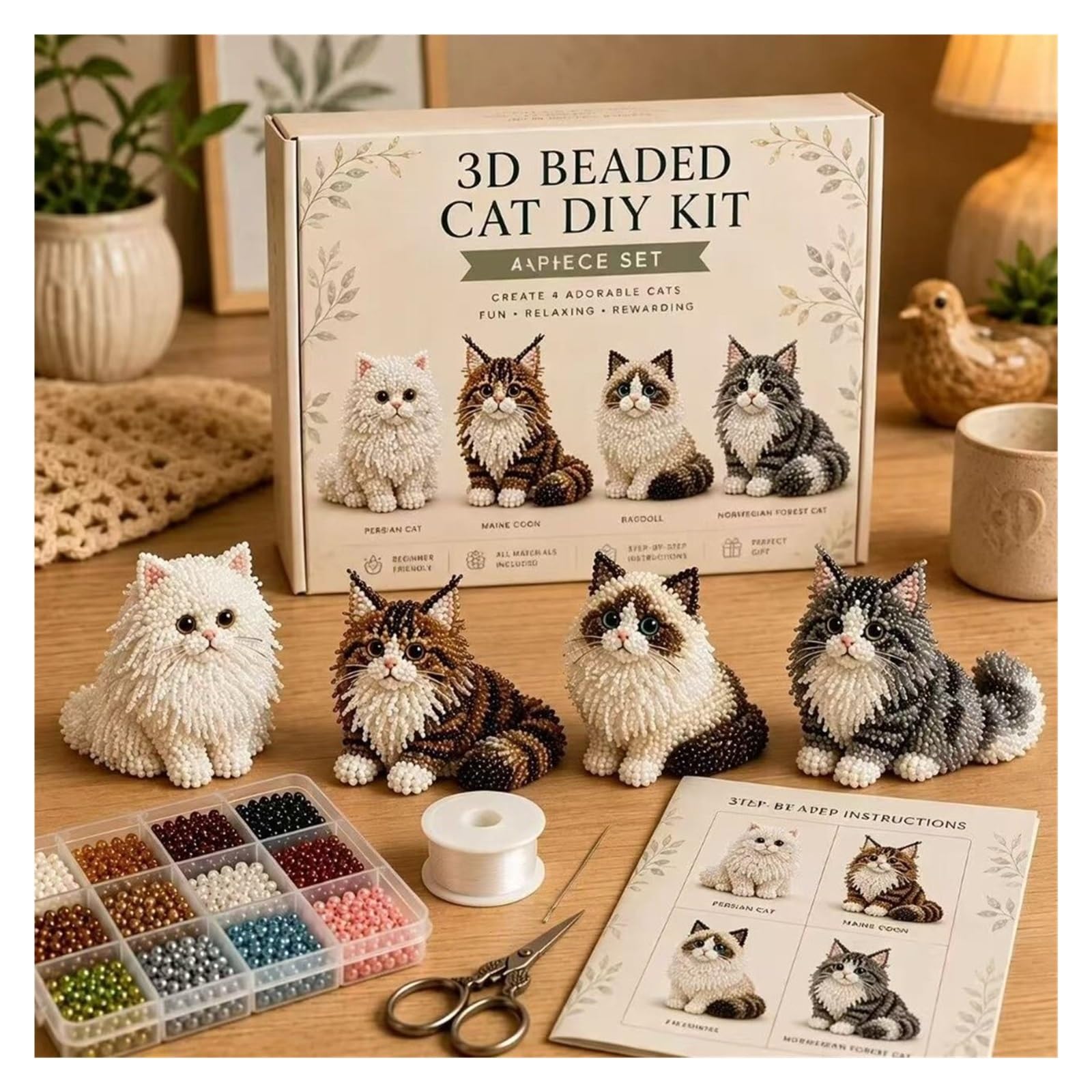 Rynzo DIY Beading Kits Handmade DIY Animal Bead Embroidery Kit(Style-B)