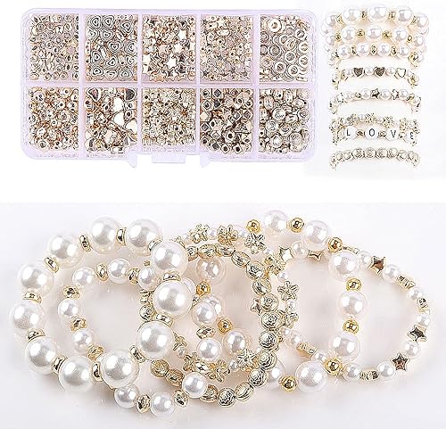 Cuentas espaciadoras doradas de 10 rejillas para hacer joyas cuentas redondas doradas corazón estrella círculo flores cuentas doradas para hacer