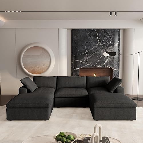 Miniatura 31 de Cloud - Sofá modular con 2 otomanas de almacenamiento, sofá en forma de U de 160.6 pulgadas, sofás convertibles minimalistas de 6 plazas de gran