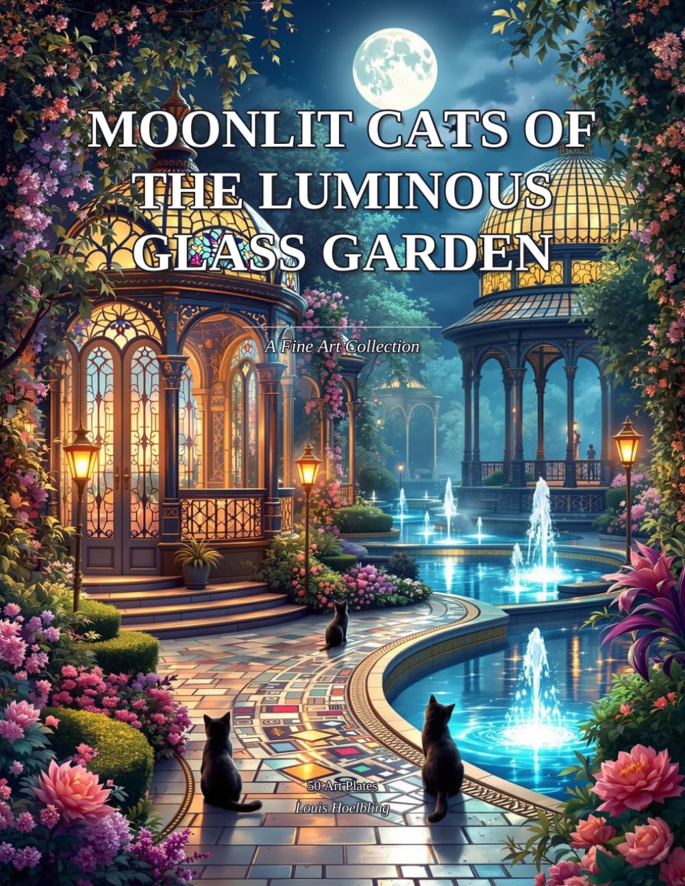 Moonlit Cats of the Luminous Glass Garden