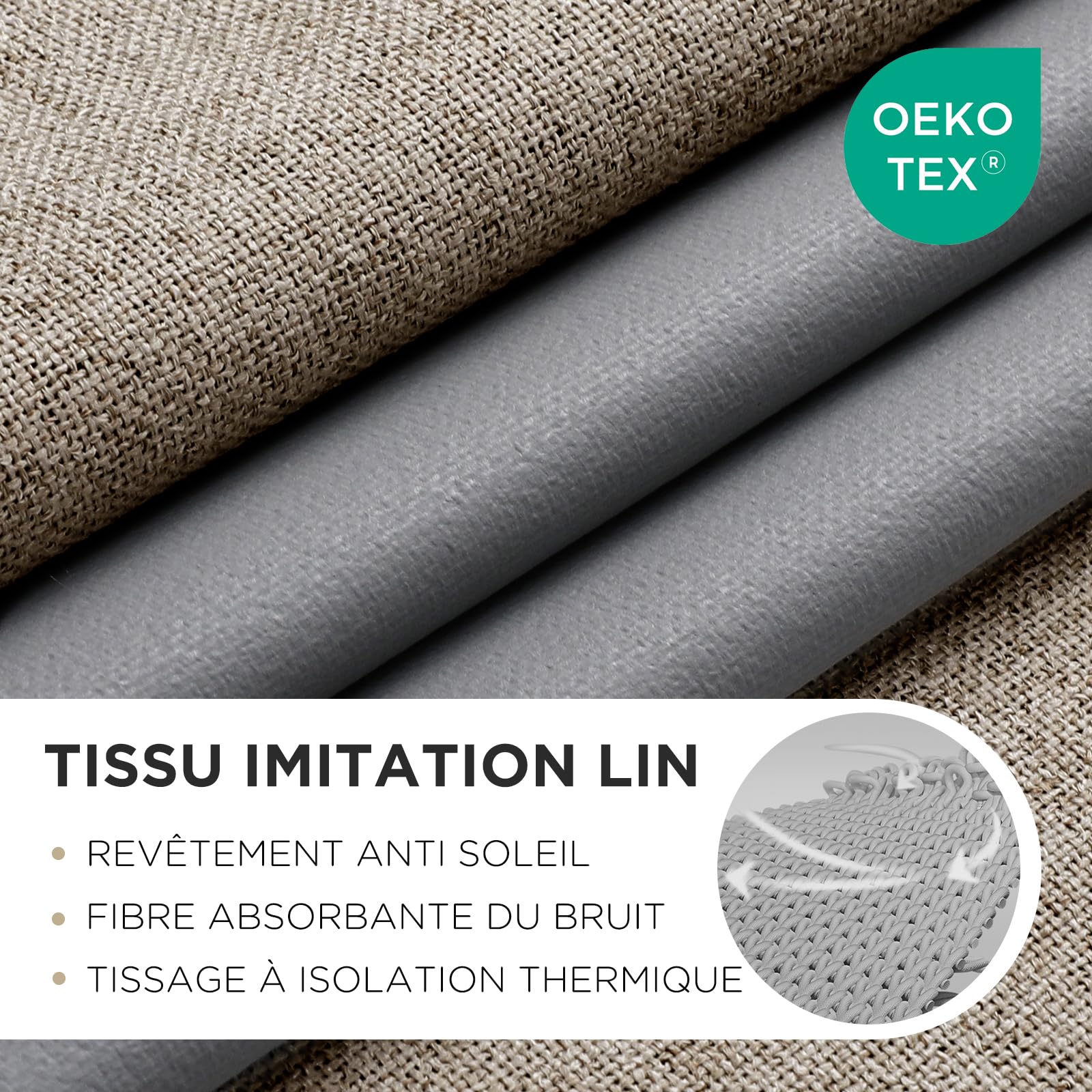 Joydeco 100% Rideau Occultant Thermique Isolant Anti Froid et Chaleur 140x245cm 2 Pièces, Rideaux Opaques Effet Lin à Oeillets Anti UV Anti Bruit, Decoration Chambre Maison Salon - Lin Naturel